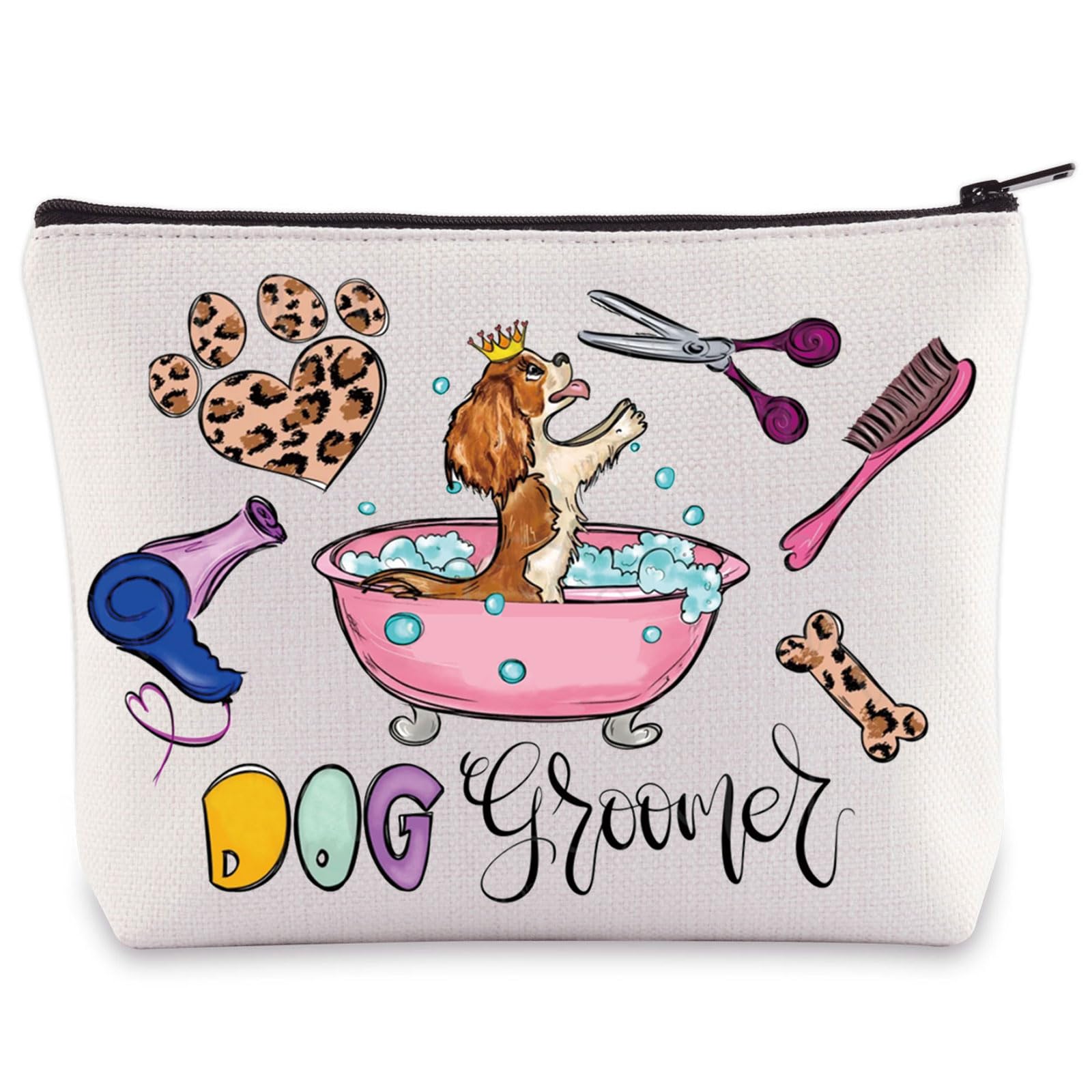 WZMPA Dog Groomer Cosmetic Bag Pet Grooming Gift Dog Salon Makeup Zipper Pouch Bag For Dog Beautician Dog Lover (Dog Groomer)