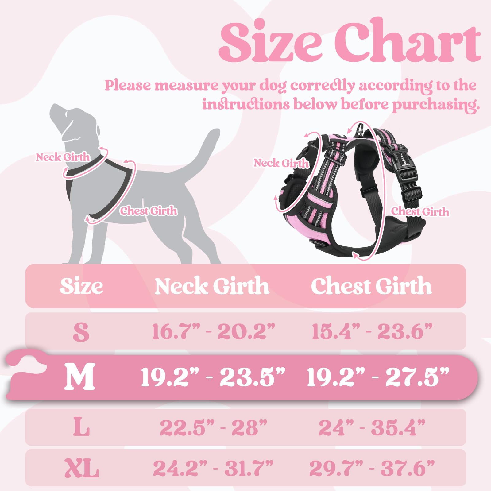 Rabbitgoo Dog Harness Medium Sized, No Pull Pet Harness With 3 Buckles, Adjustable Soft Padded Pooch Vest With Instant Control Handle, Easy Walking Reflective Pet Vest For Medium Dogs, Pink, M