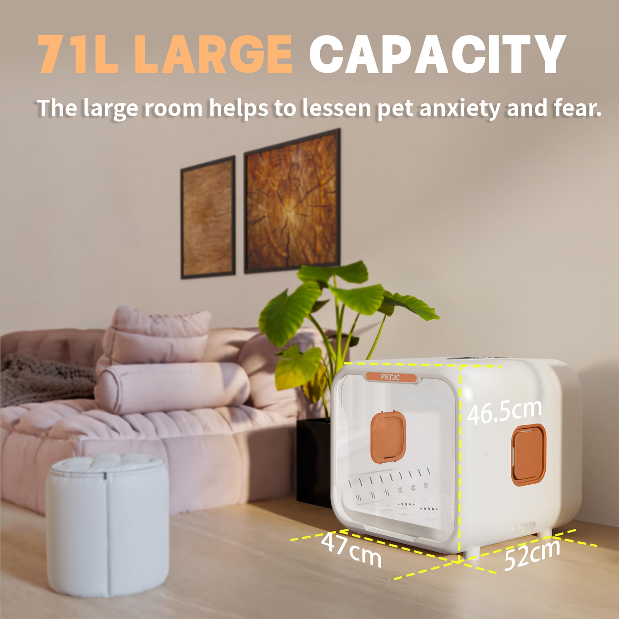 Automatic Pet Dryer Box For Cats And Small Dogs,Ultra Quiet Dog Hair Dryer 71L Capacity With Smart Temperature Control And 360 D