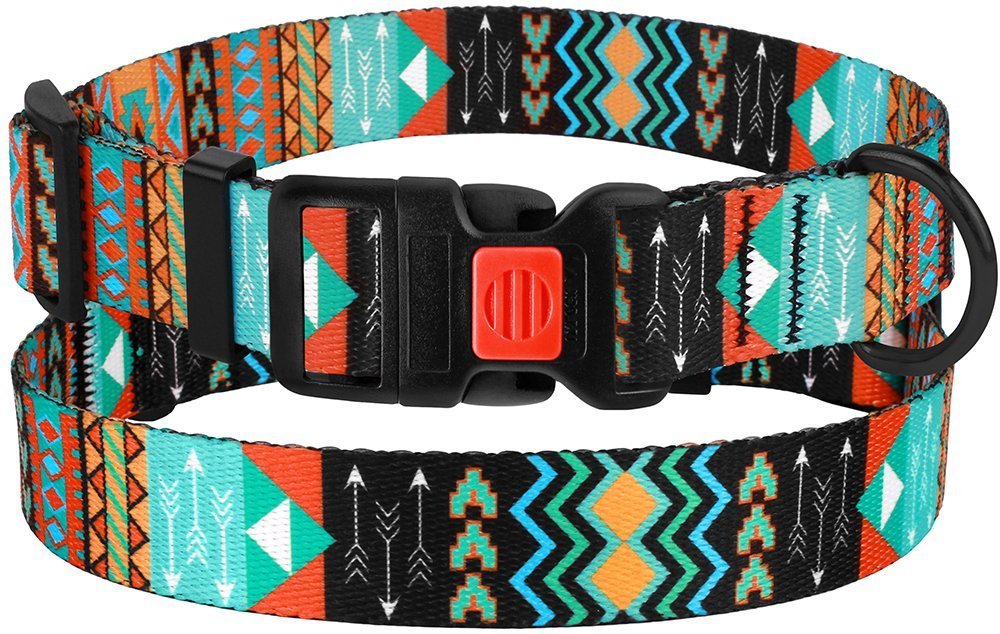 Collardirect Dog Collar For Small Medium Large Dogs Or Puppies, Cute Unique Design With A Quick Release Buckle, Tribal Ethnic Aztec Pattern, Adjustable Soft Nylon (Tribal, Neck Fit 14'-18')
