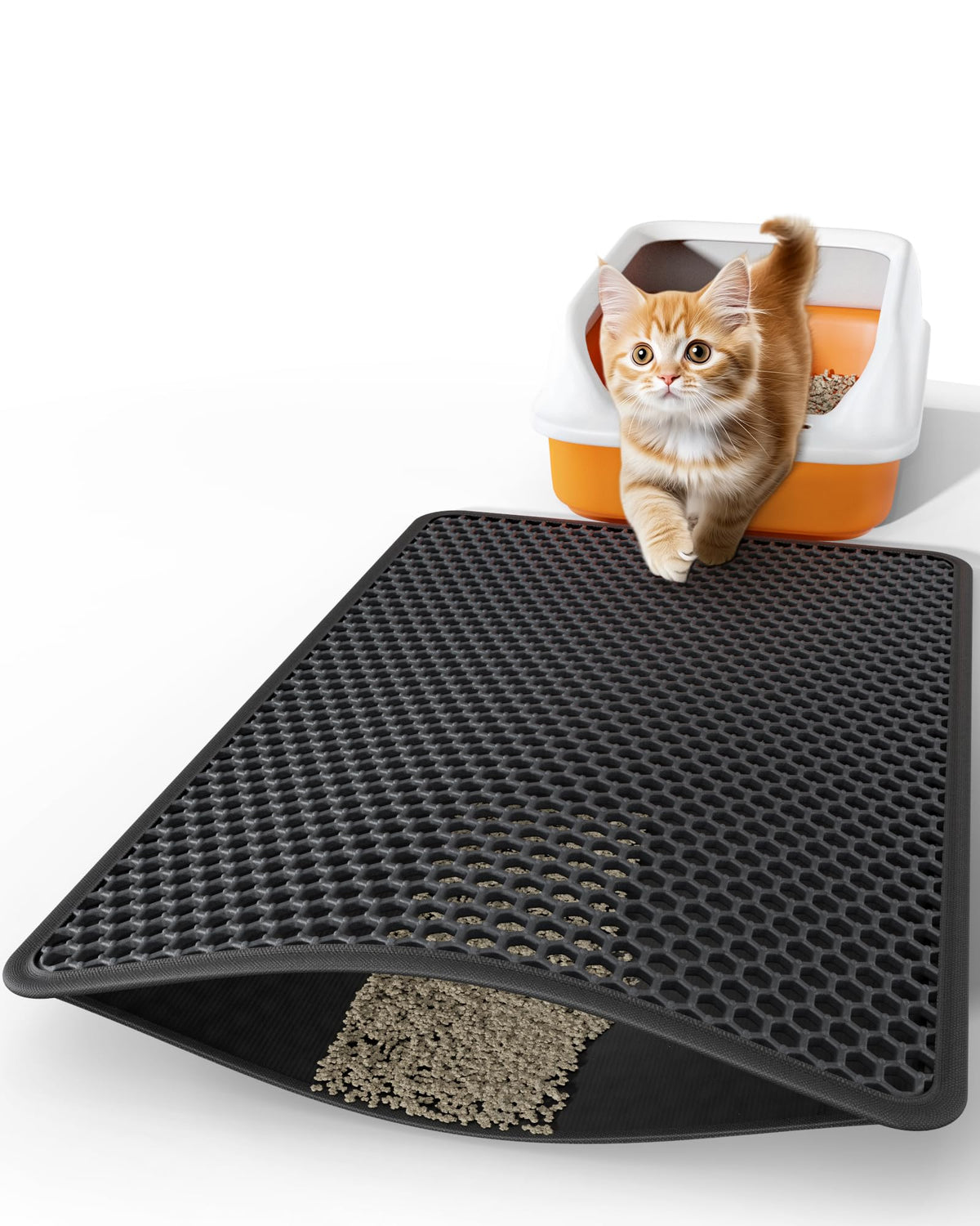 Powools Cat Litter Mat - 30'' X 24'' Large Litter Box Mat With Double Layers, Urine-Proof And Non-Slip Litter Trapping Mat, Easy