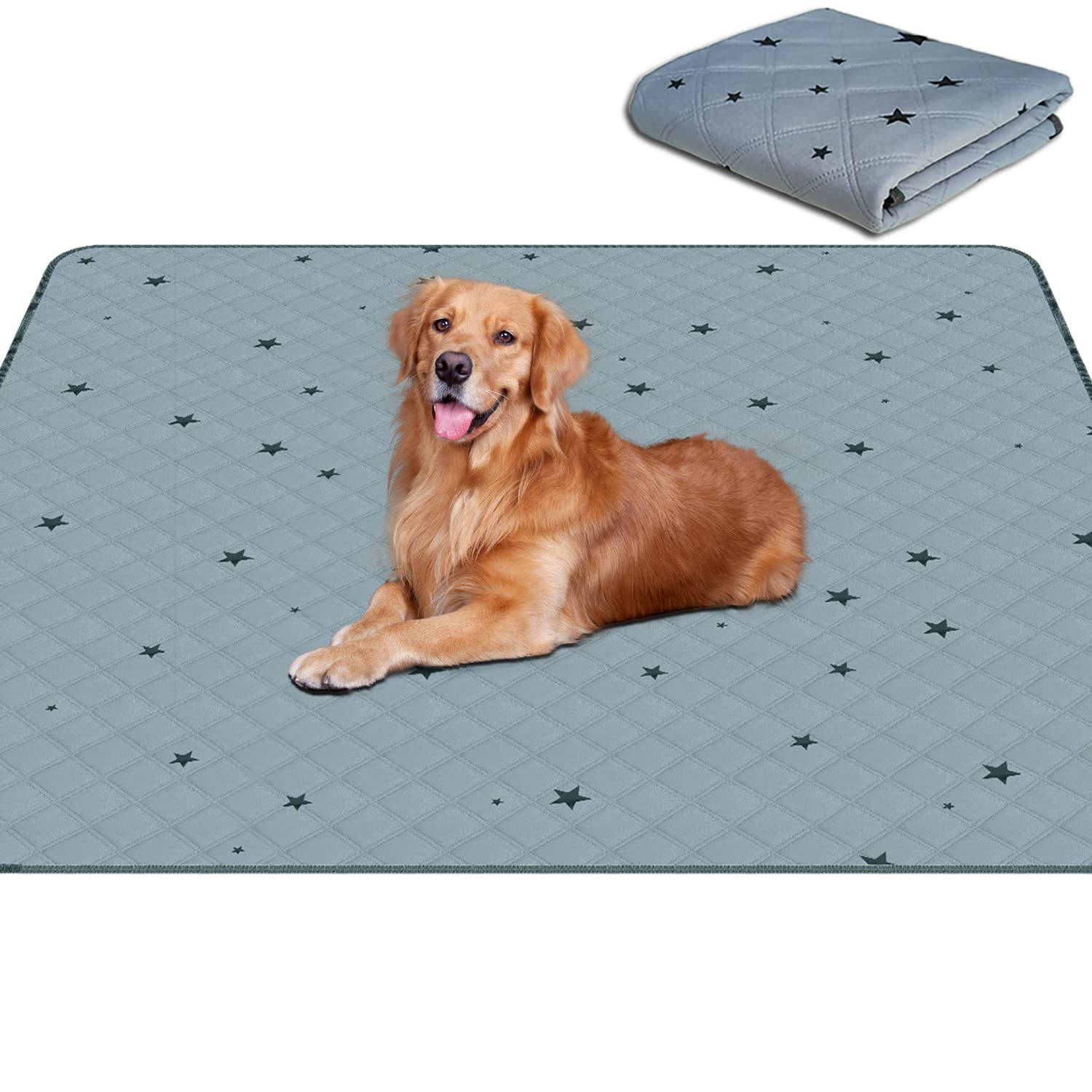 Rioussi Washable Pee Pads For Dogs, Reusable, Absorbent, Leakproof, Non Slip Pet Puppy Pads For Potty Training. Gray Stars, 72X7