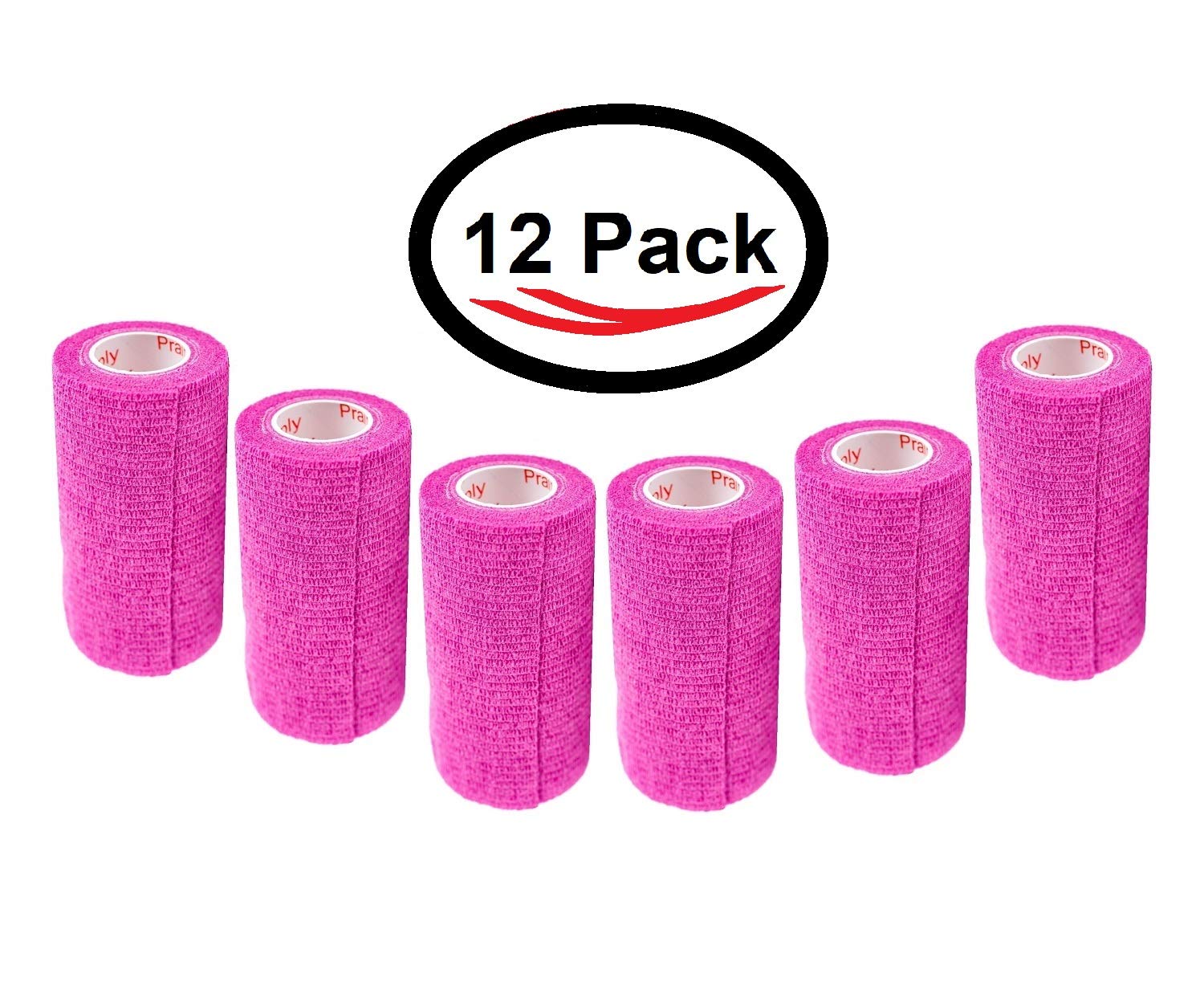 3 Inch Vet Wrap Tape Bulk (Fuchsia) (Pack of 12) Self Adhesive Adherent Adhering Flex Bandage Grip Roll for Dog Cat Pet Horse