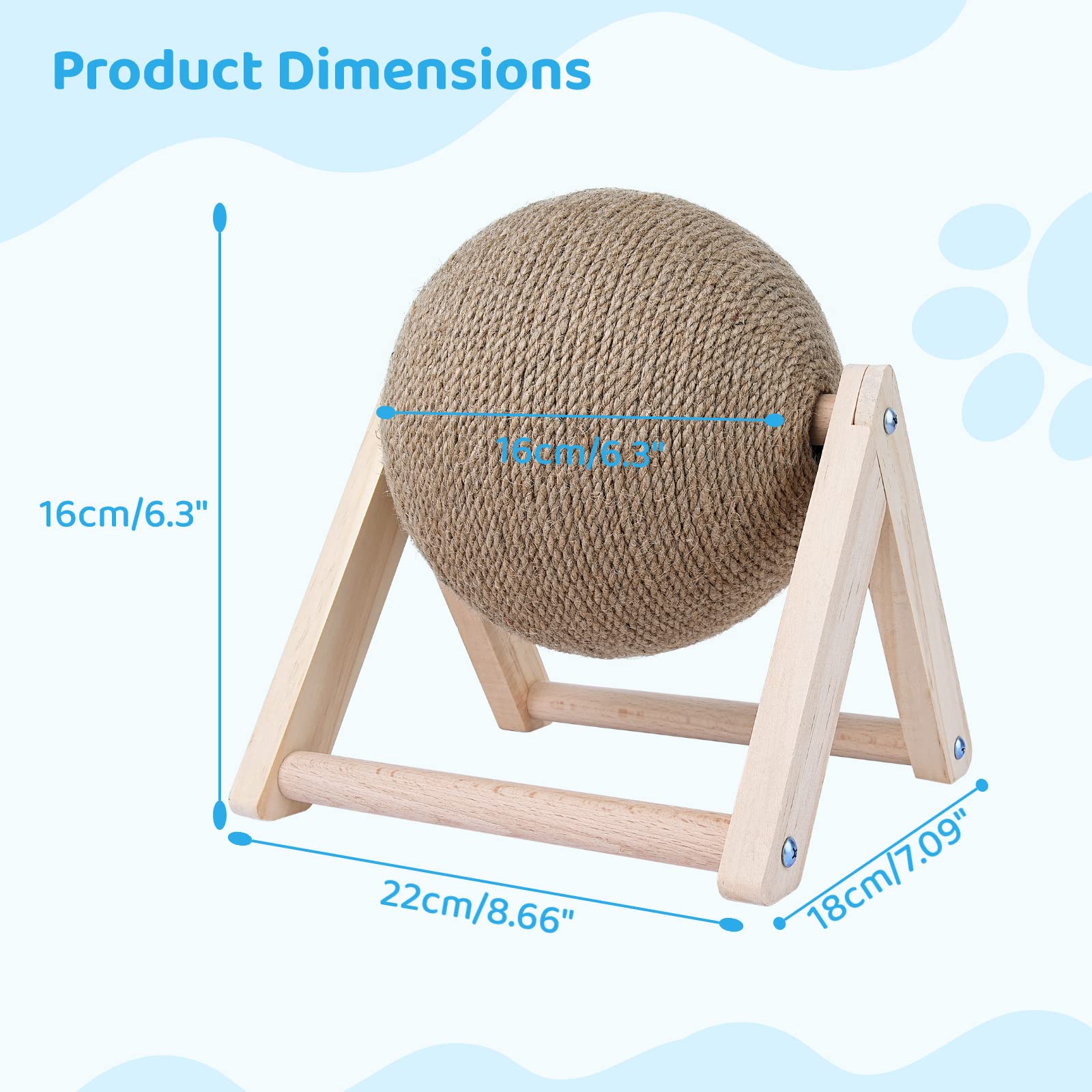 Battipaw Cat Scratcher, Rabbit Scratching Ball, Natural Sisal Scratcher, Spinning Cat Ball, Solid Wood Scratching Toy For Cats &