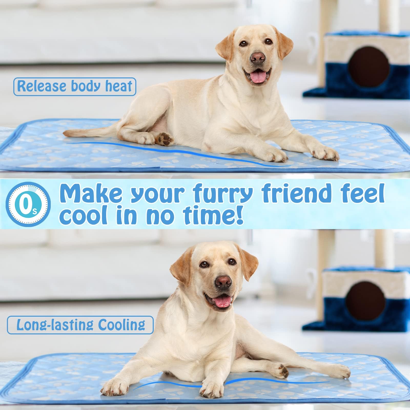 Rywell Self-Cooling Mat For Dogs Medium, 30'' X 20''- Endothermic Color Changing Arc-Chill Cooling Fiber - Washable Non-Toxic Summer Pet Outdoor Bed, Non-Slip, Foldable, Quick-Dry Dog Blanket