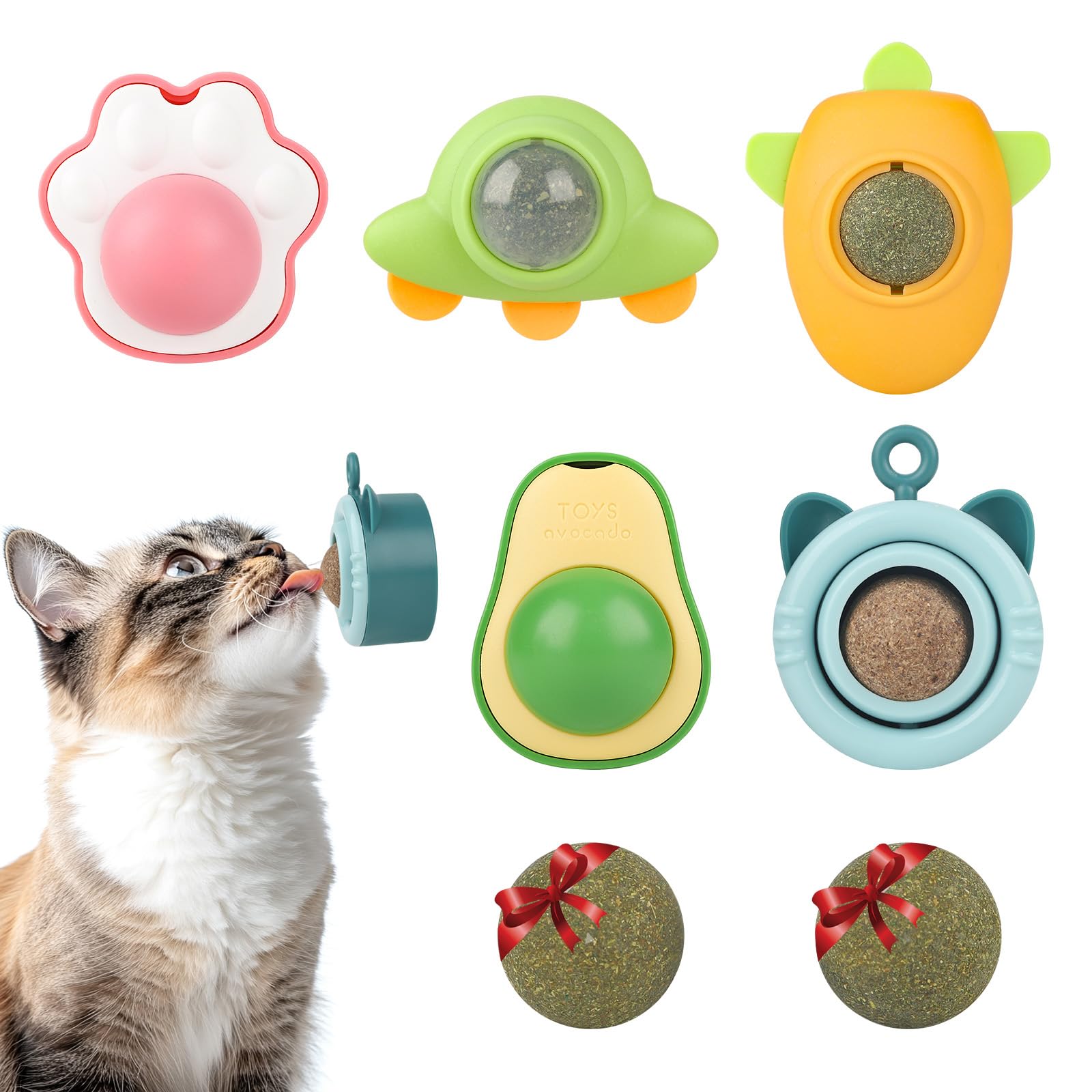 Blugun Cat Nip Ball For Kitty Nip Toys For Indoor Kitten Toy That Stick On Wall 5 Piece(3 Catnip,2 Worm Gall) With 2 Replacement