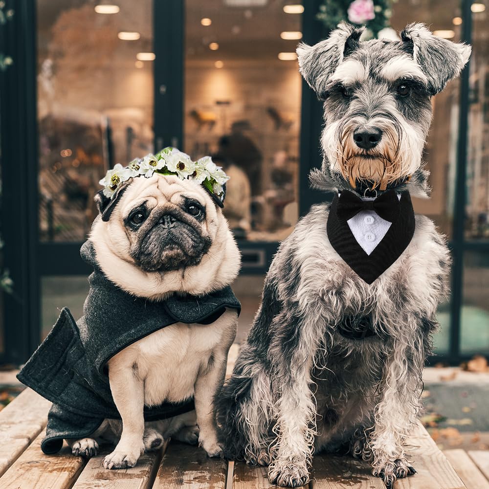Dogtact Dog Wedding Bandana, Formal Dog Tuxedo Adjustable Pet Collar With Bow, Small, Medium And Large Dog Wedding Clothing, Bir