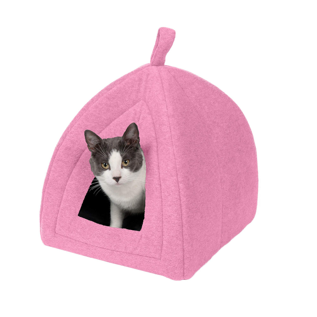 Furhaven Cat Bed Cave For Indoor Cats & Small Dogs, Washable & Foldable W/ Removable Cushion - Polar Fleece Pet Tent - Cotton Candy Pink, Small