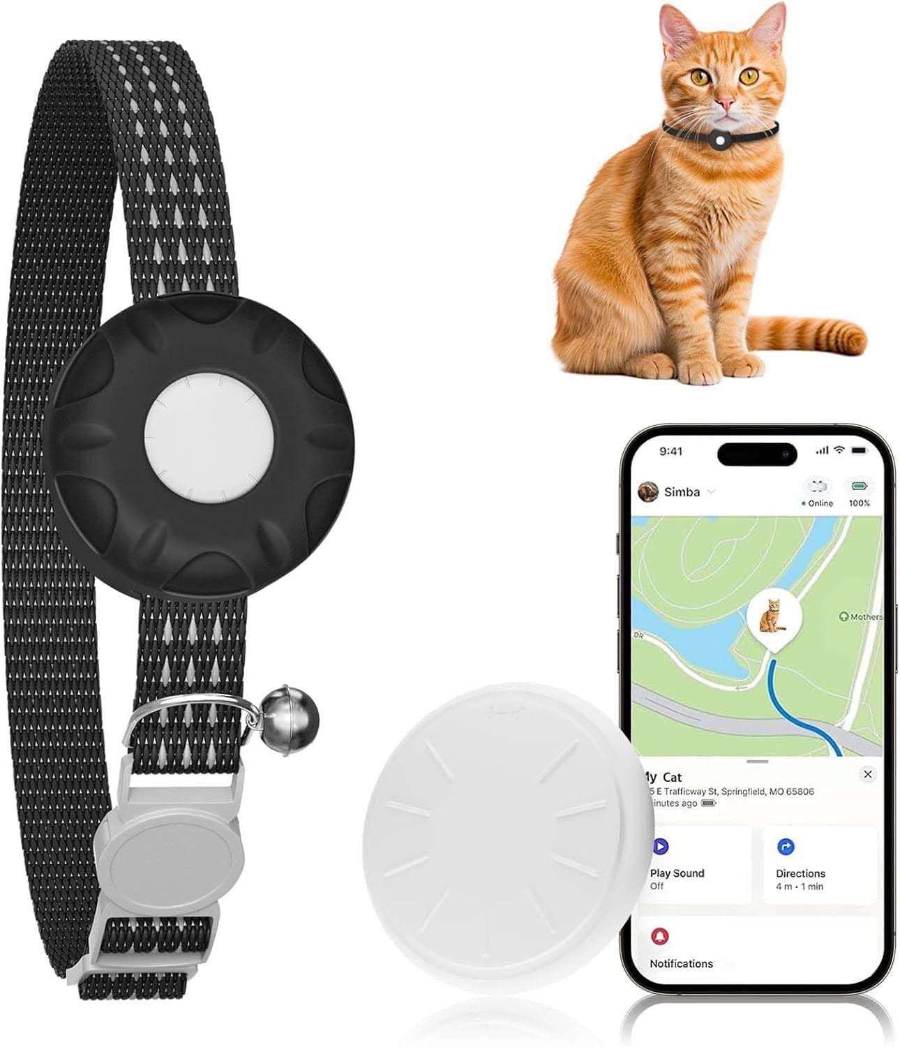 ZFSJTAG GPS Tracker for Cats, Cat GPS Tracker Compatible with Apple Find My App (Only iOS), No Monthly Fee, Waterproof (White Tr