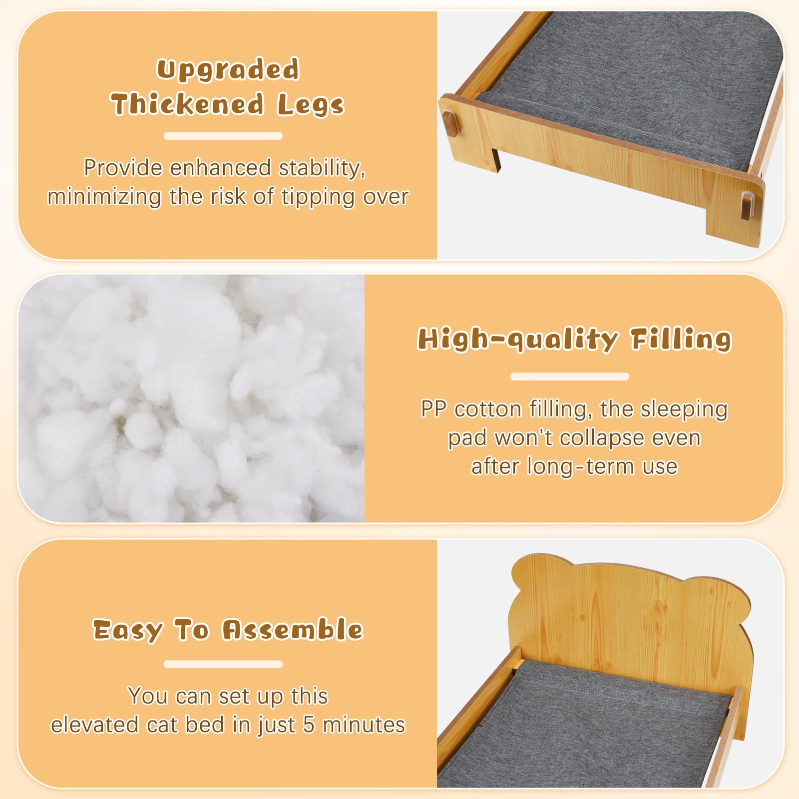 Siyingsaery Elevated Cat Bed For Indoor Cats: Natural Wooden Cat Hammock Bed With Raised Legs Washable Mattress Pillow For Small