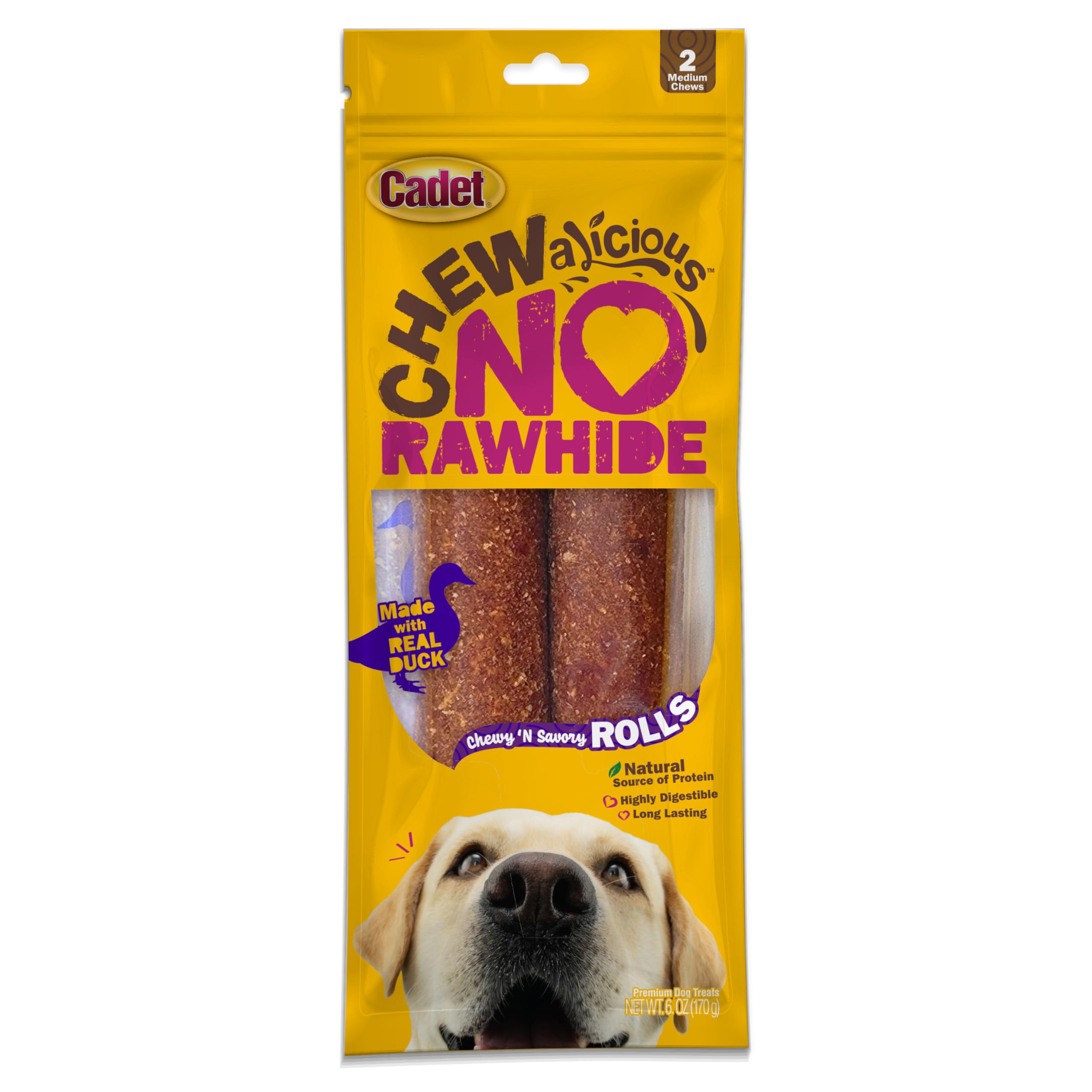 Cadet Chewalicious Chewy N Savory Rolls with Real Duck, Rawhide-Free Healthy Dog Chews, Limited-Ingredient Dog Treats & Long-La