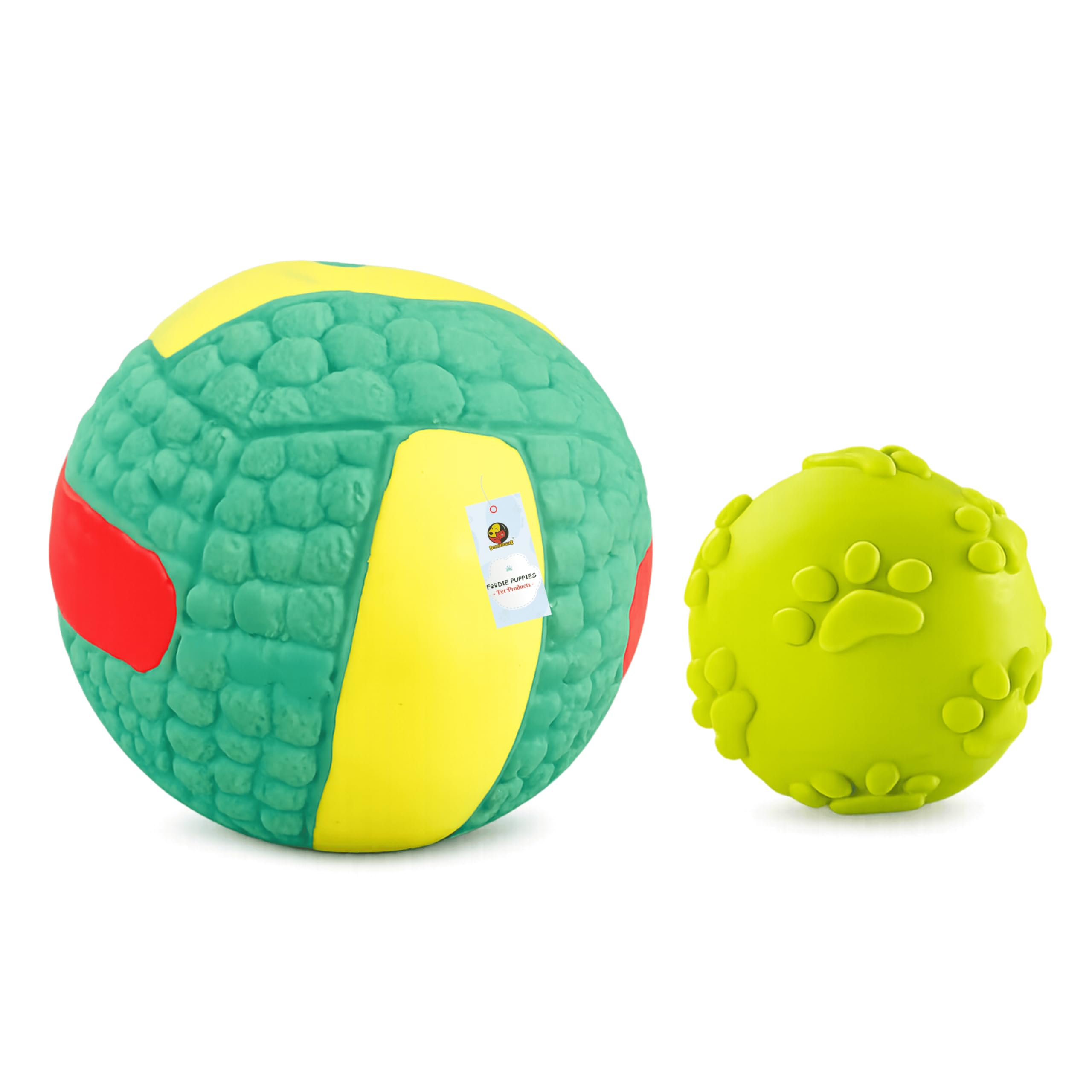 Foodie Puppies Squeaky Dog Toy Combo for Puppies + Small Dogs | Latex Chew Toys (Claw Ball & Volleyball) | Soft, NonToxic, Dura