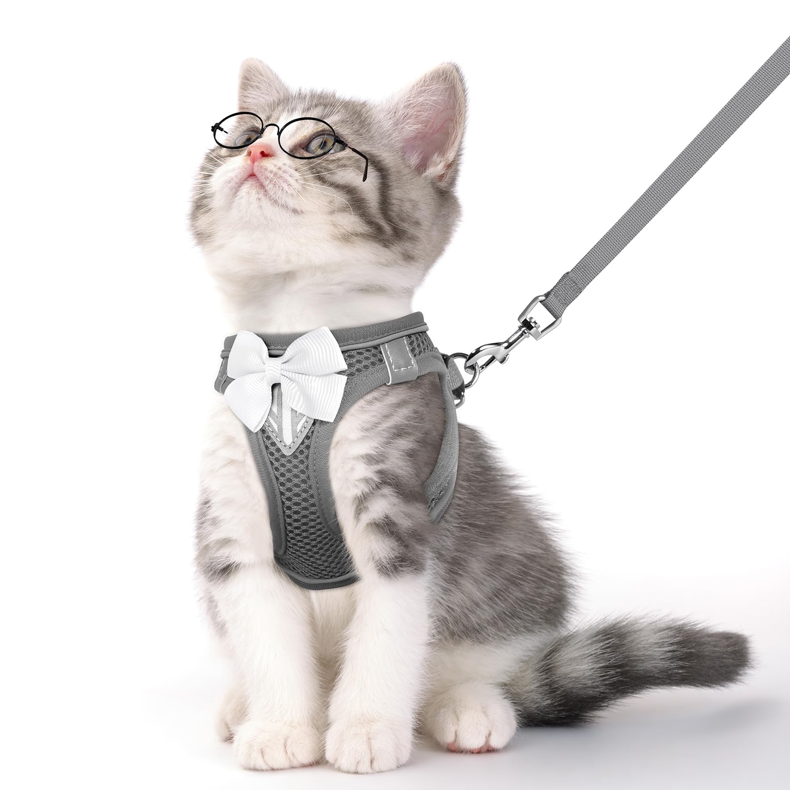 Cat Vest Harness And Leash Set For Walking Escape Proof, Adjustable Kitten Harness Breathable Mesh With Reflective Strips Harnes