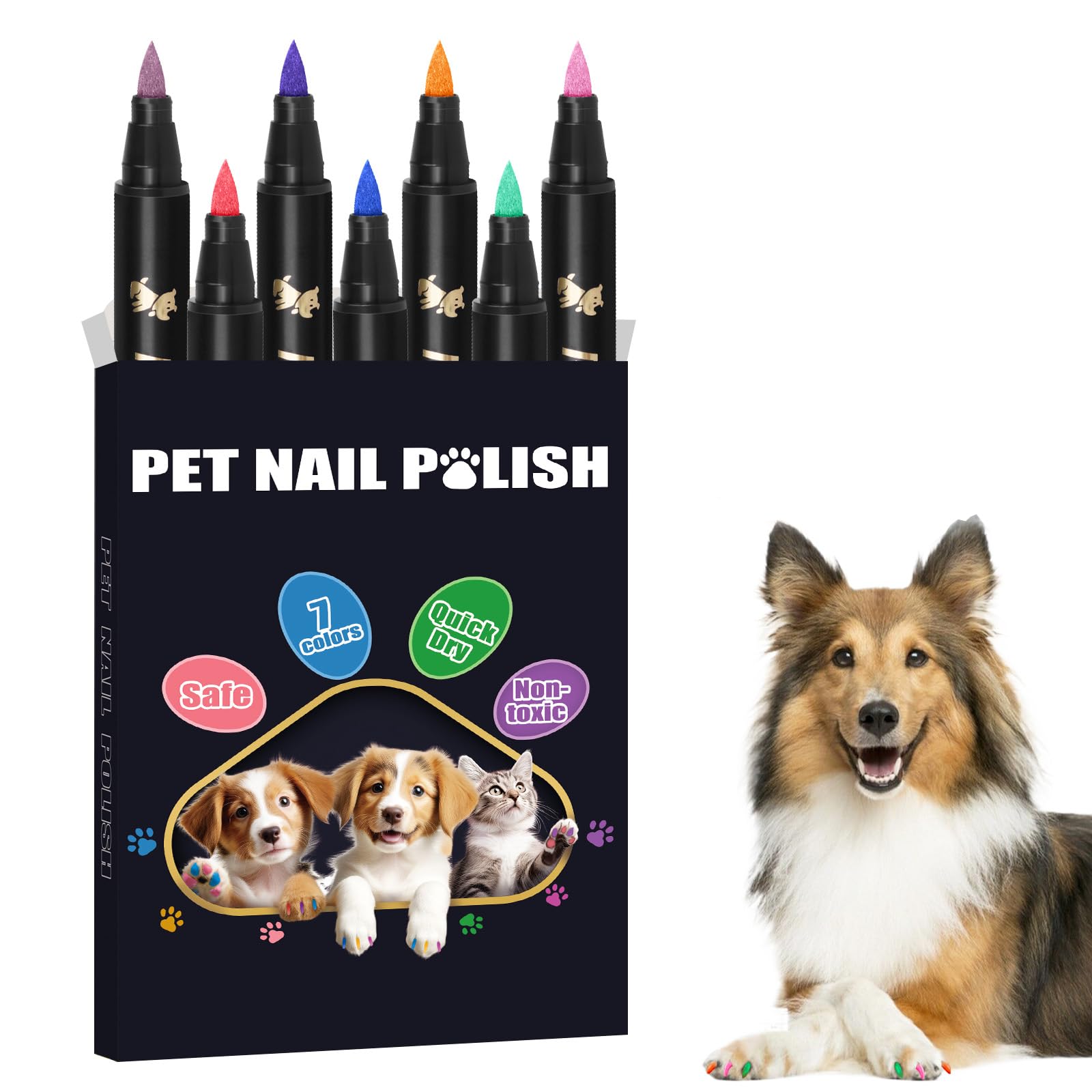 Cheloment 7 Colors Dog Nail Polish Pens Quick Dry,Dog Safe Nail Polish,Easy To Apply,Nail Polish Pens For Dogs Non Toxic,Dog Saf