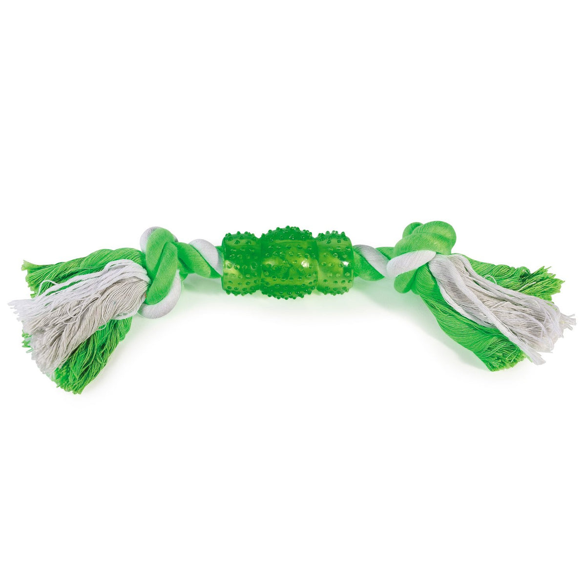 Grriggles Rope 'N' Rubber Bone Dog Toys, Green, 10'