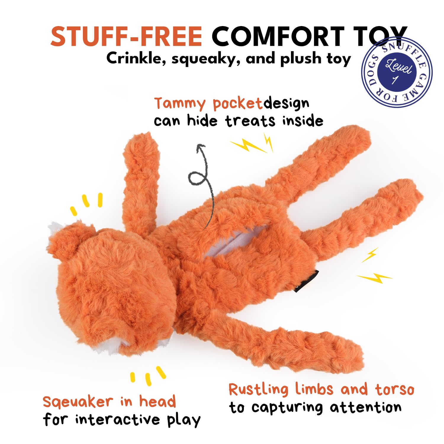 CHEWFFON Stufless Dog Toy, Interactive Dog Toys, Plush Puppy Squeaky Toy with Fox Design, Puppy Puzzle Toys Stress Release Game