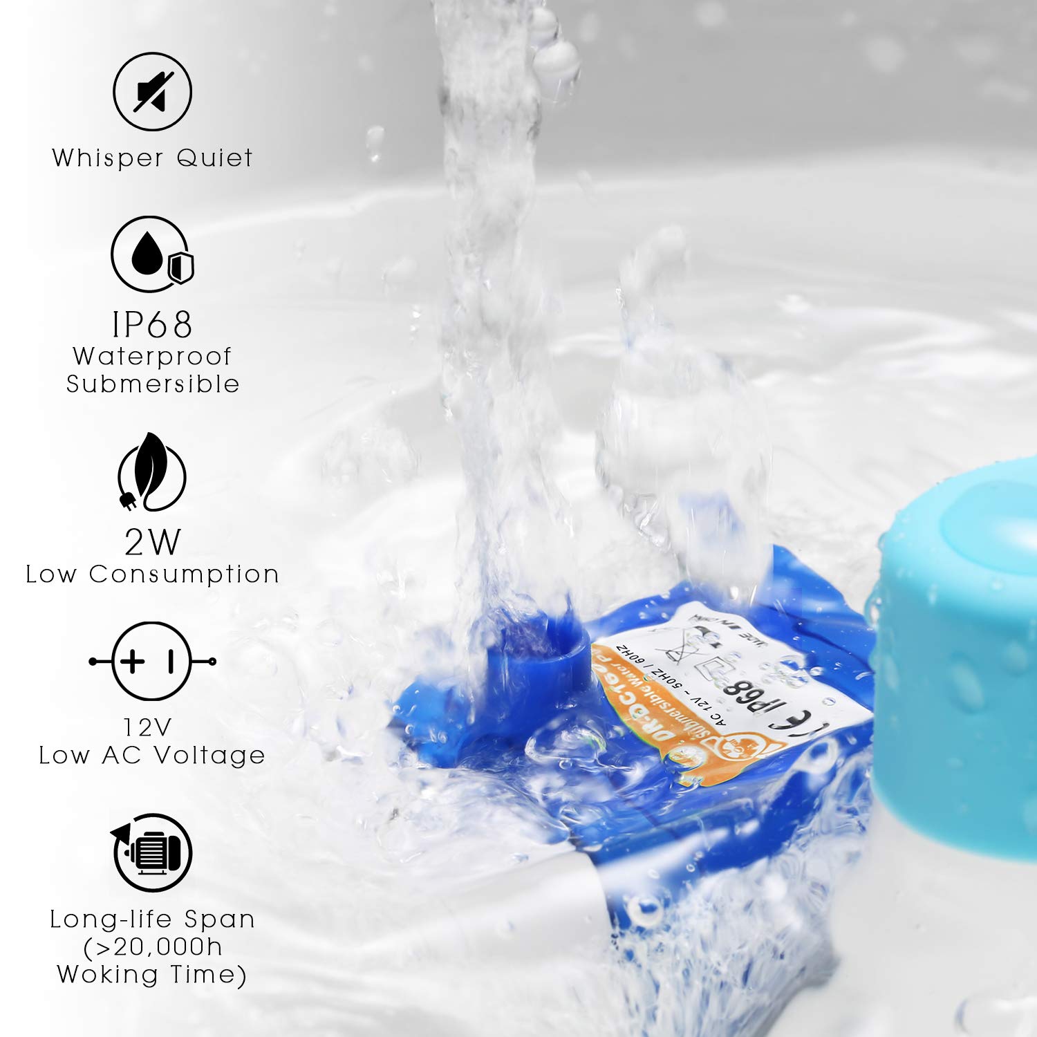 iPettie Quiet Pet Fountain Pump Replacement for Tritone, Fiumi & Hommii - Blue, Pack of 1, Certified for Ceramic Fountains