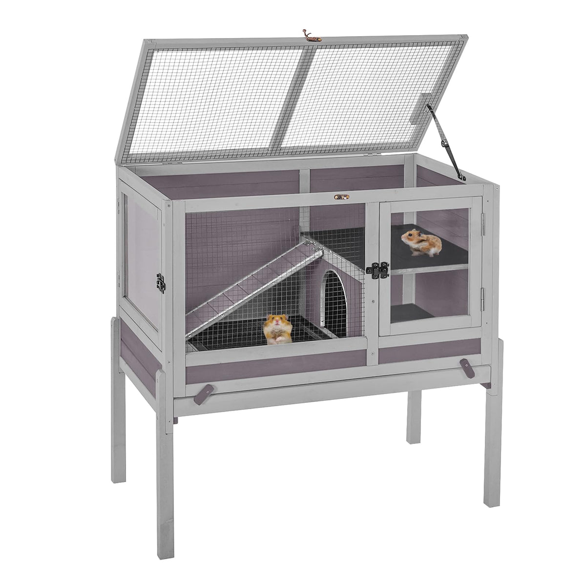 Aivituvin Wooden Guinea Pig Cages Indoor With Removable Stand, Anti Chewing Rabbit Hutch With Ramp And Wire Mesh, 2 Story Small 