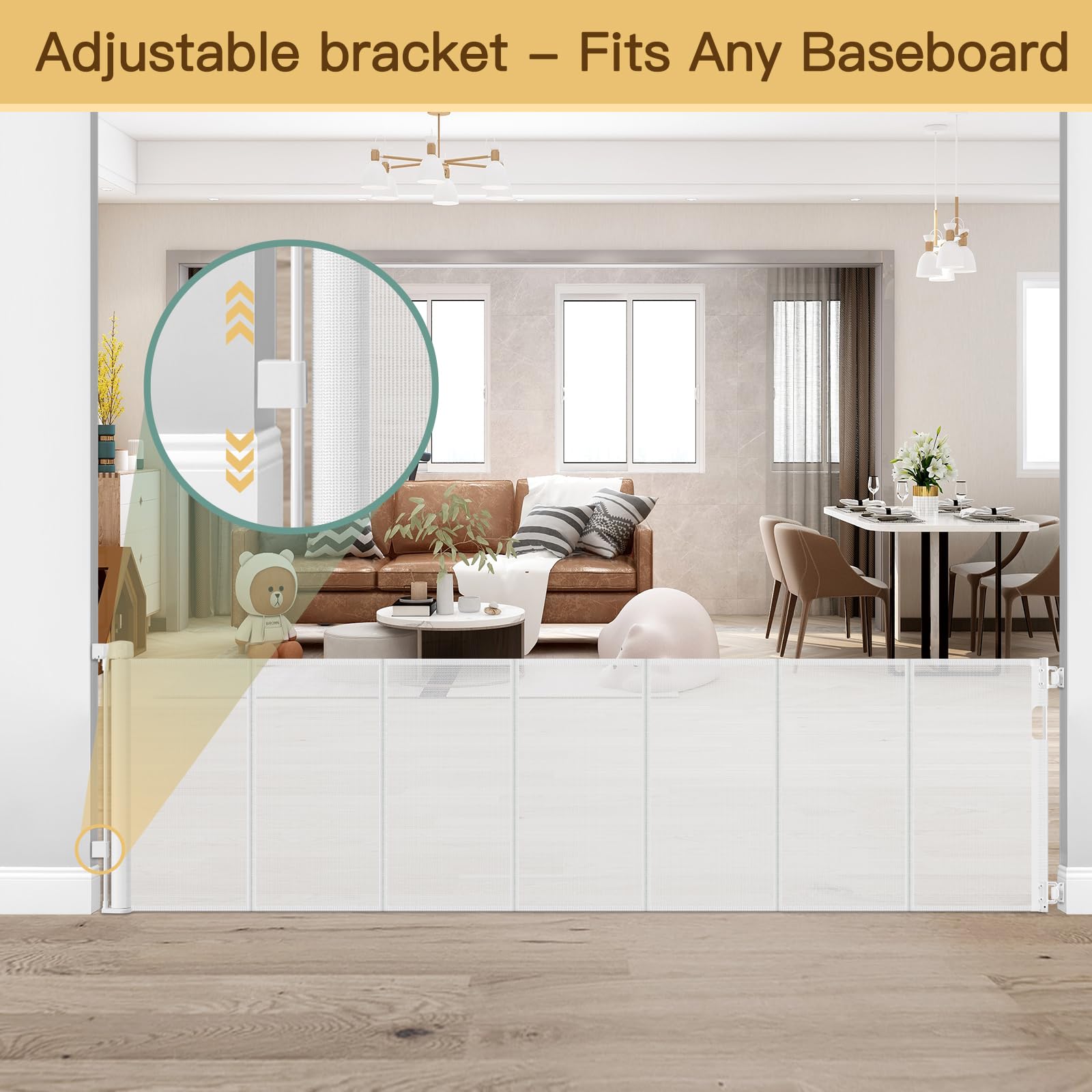 Reinforced 120 Inch Retractable Baby Gates for Doorway, Bottom Anti-Crawl 10 Foot Extra Long Baby Gate, Indoor/Outdoor Retractab