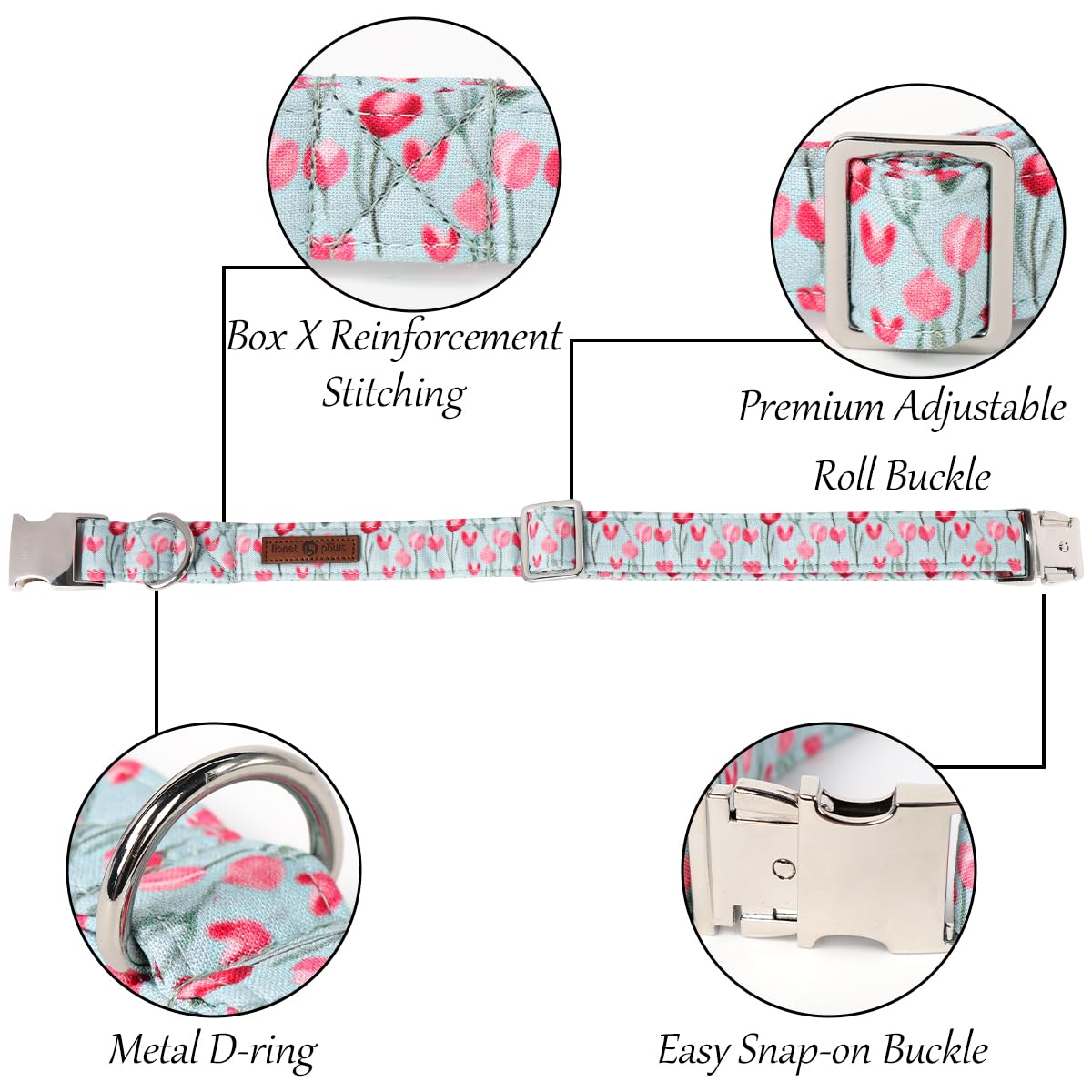 Lionet Paws Design Dogs Collar Cute Adjustable Flower Dog Collars For Girl Female Medium Large Dogs With Tulips Xl