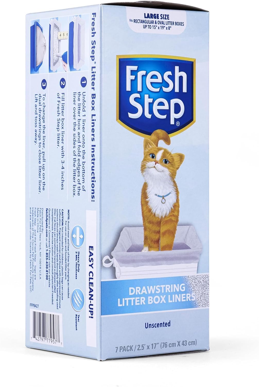 Fresh Step Drawstring Cat Litter Box Liners, Unscented, Size Large, 30' X 17' | Kitty Litter Bags - 7 Count - 36 Pack, Cat Litter Liners For All Cats To Keep Your Home Clean
