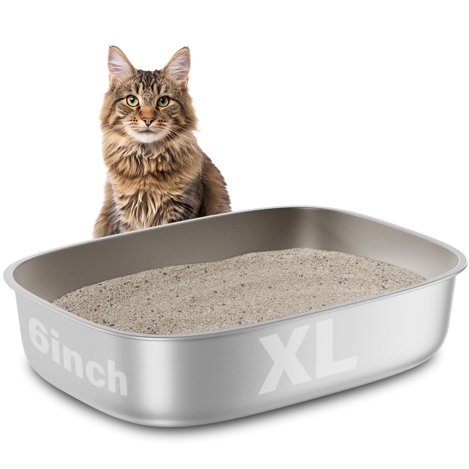 Futam Stainless Steel Litter Box, 22.8X16.5''X6'' Deep Stainless Steel Cat Litter Box Extra Large, Xl Metal Litterbox For Big Ca