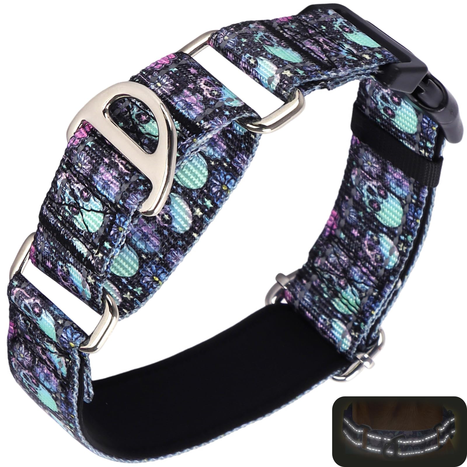 Onefojojo Skull Martingale Dog Collar For Dogs, Reflective Heavy Duty Adjustable Collar With Buckle, No Slip Collar For Girl Or 