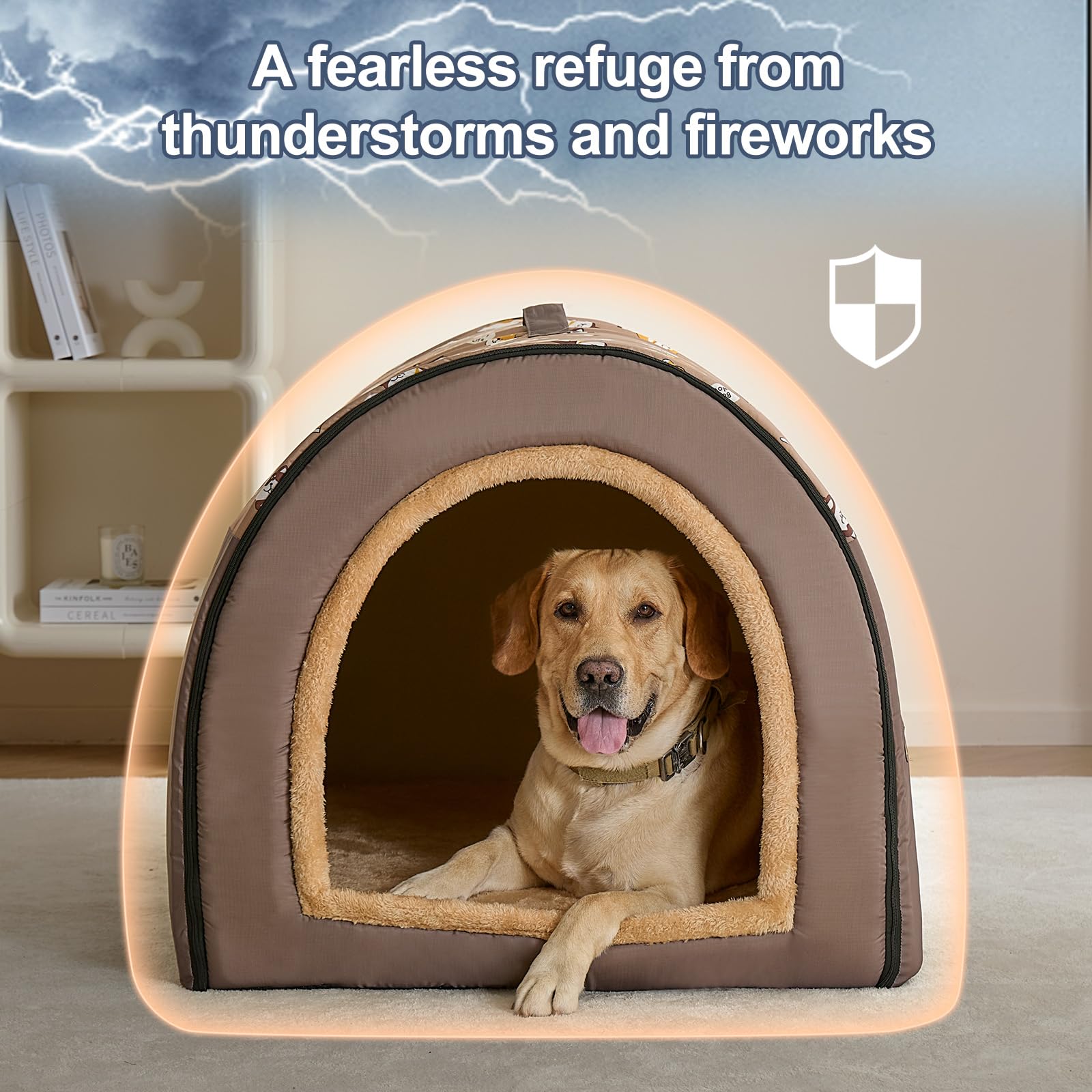 Jiupety 2 in 1 Dog House Indoor, Comfy Cave Bed Covered Dog Bed, Portable House for Large Dogs, 3XL(39   32   28 ), Up to 90 Lb,