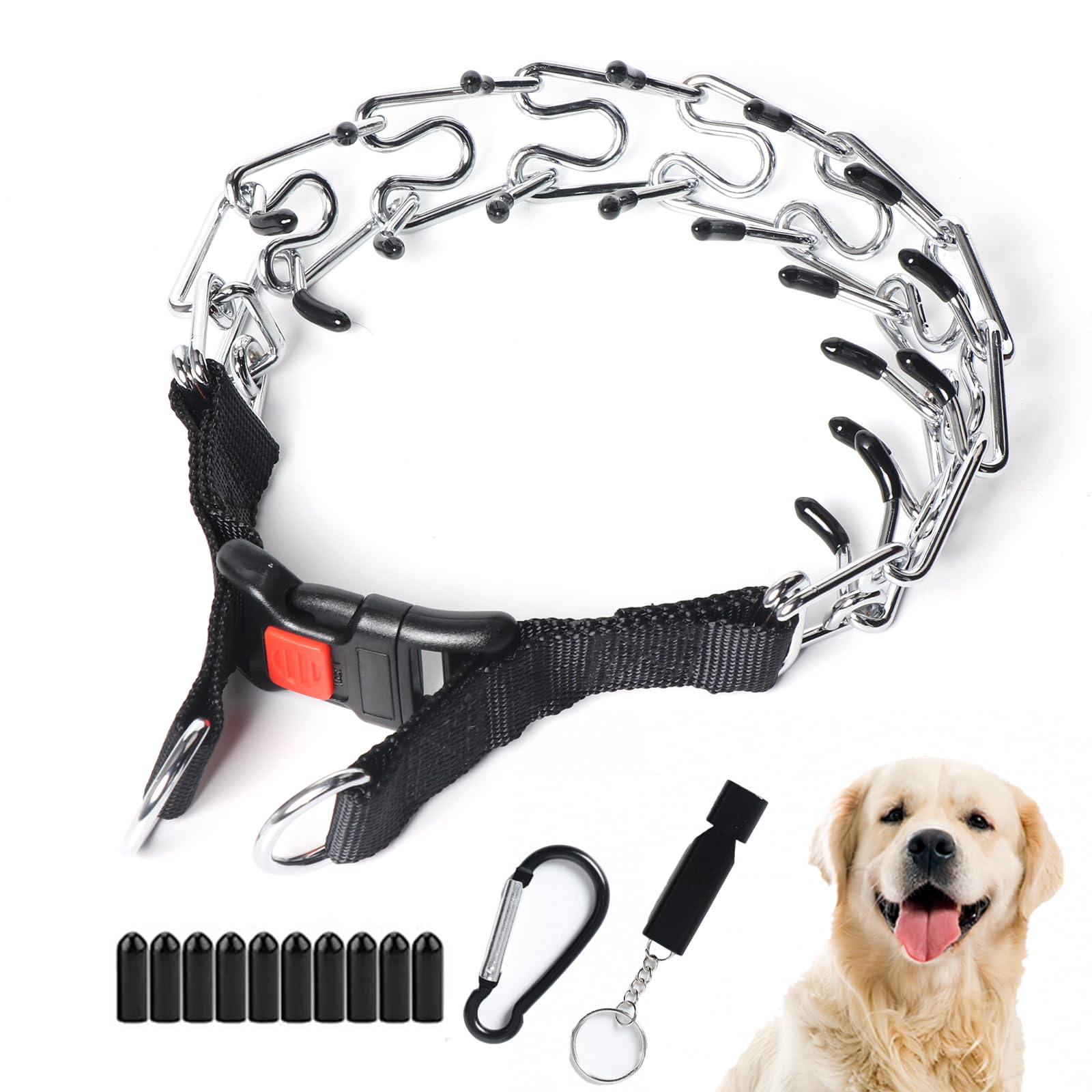 Dog Prong Collar For Small Medium Large Dogs Walking Training With Quick Release Buckle,Adjustable Pinch Collar With Rubber Caps