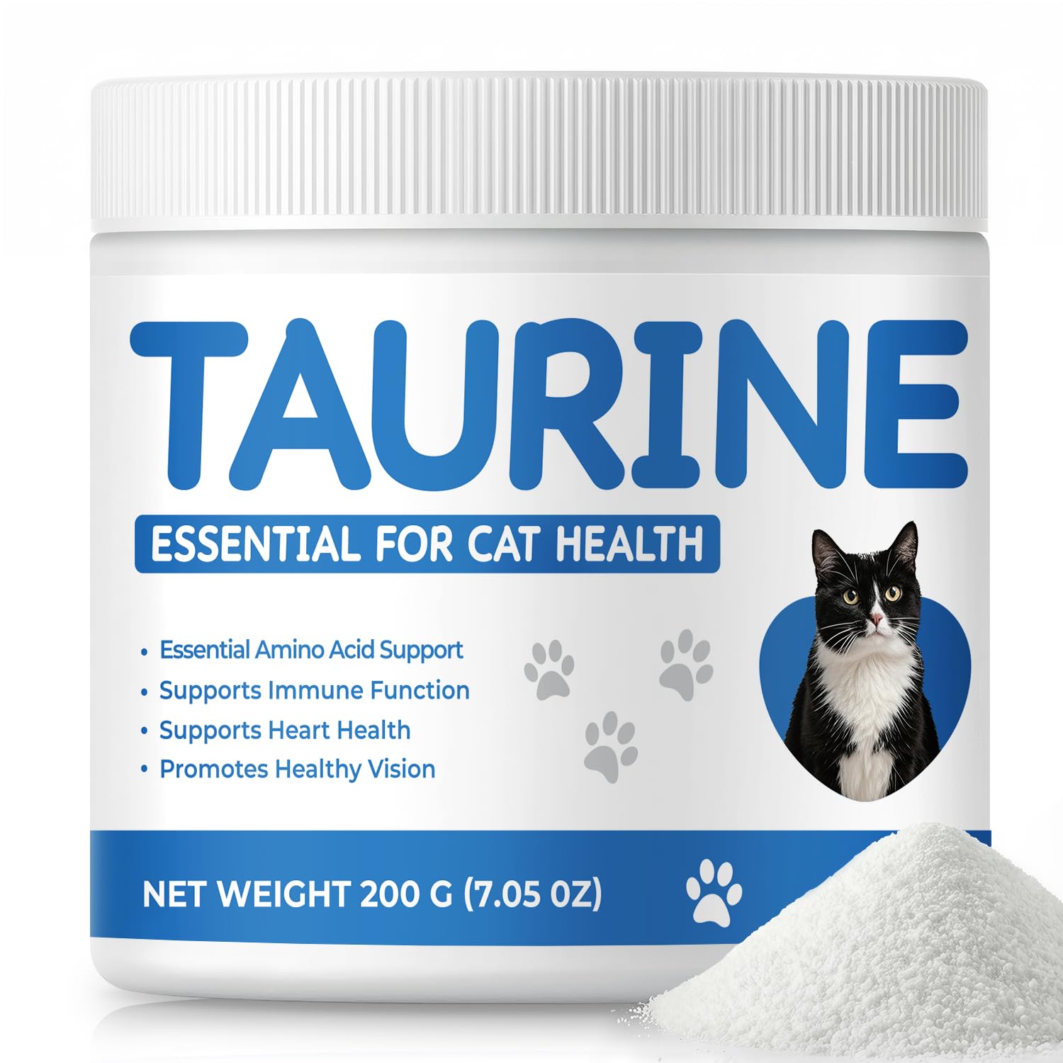 Taurine Powder Supplement for Cats, Daily Amino Acid Support for Heart Function, Vision & Feline Metabolism, Cat Supplement for 