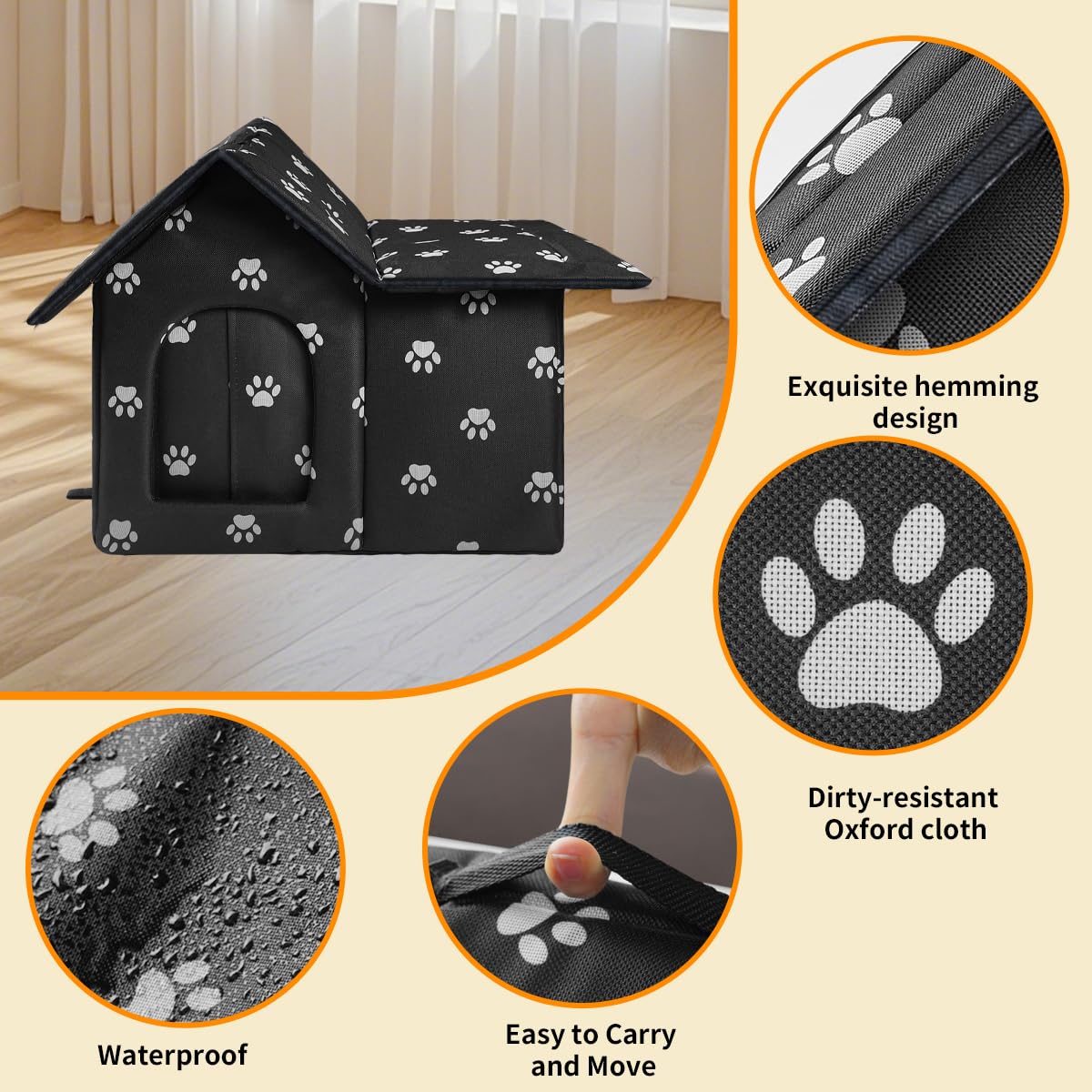 Large Cat Houses For Outdoor Cats, Weatherproof Outdoor House For Feral Cats, Collapsible Outside Cat House With Windproof Door,