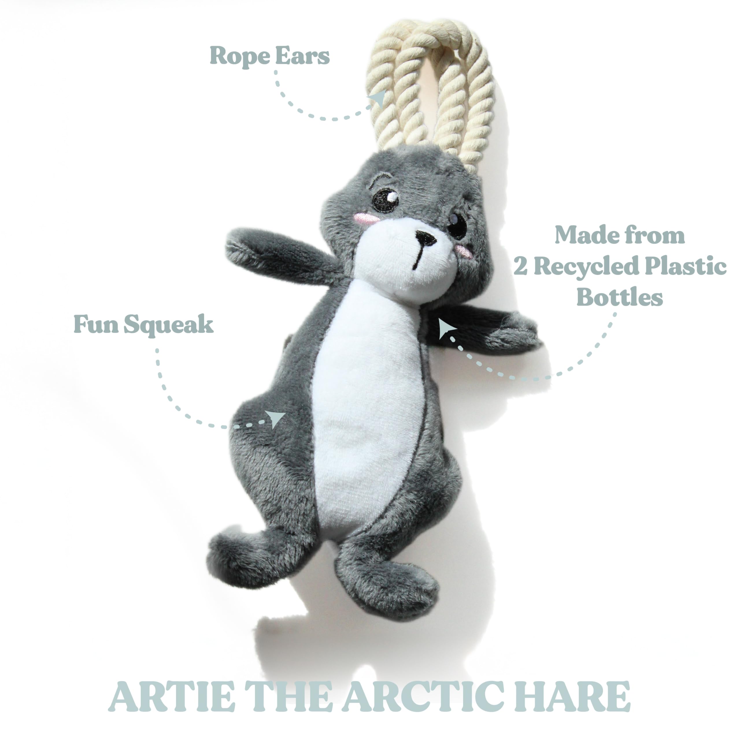 Grrreen Arctic Collection Dog Toys | Small Sized Artie The Arctic Hare | Cute, Durable, & Sustainable Plush Chew Toys For Dogs U