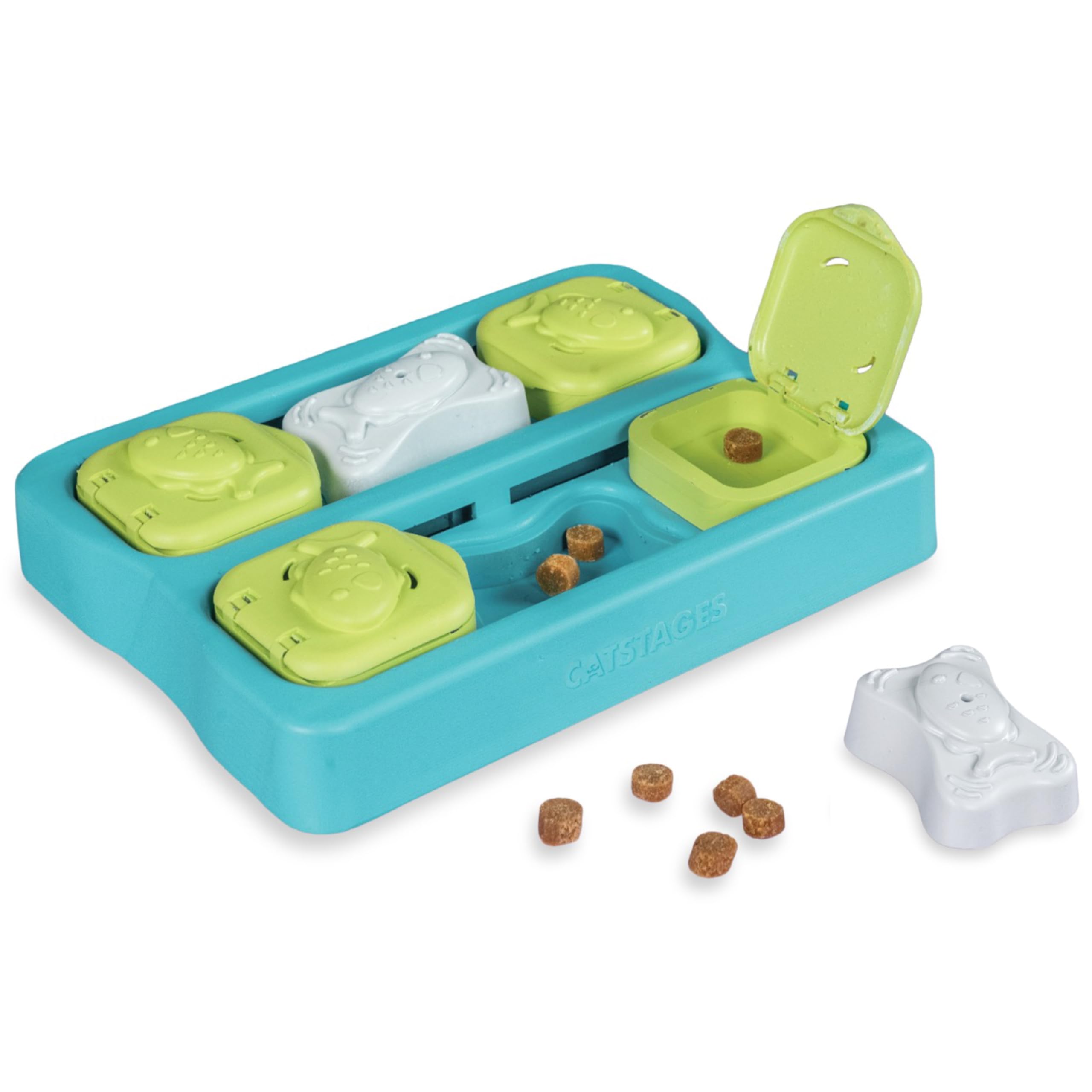 Catstages Kitty Cube Puzzle Interactive Cat Treat Puzzle Cat Toy, Blue