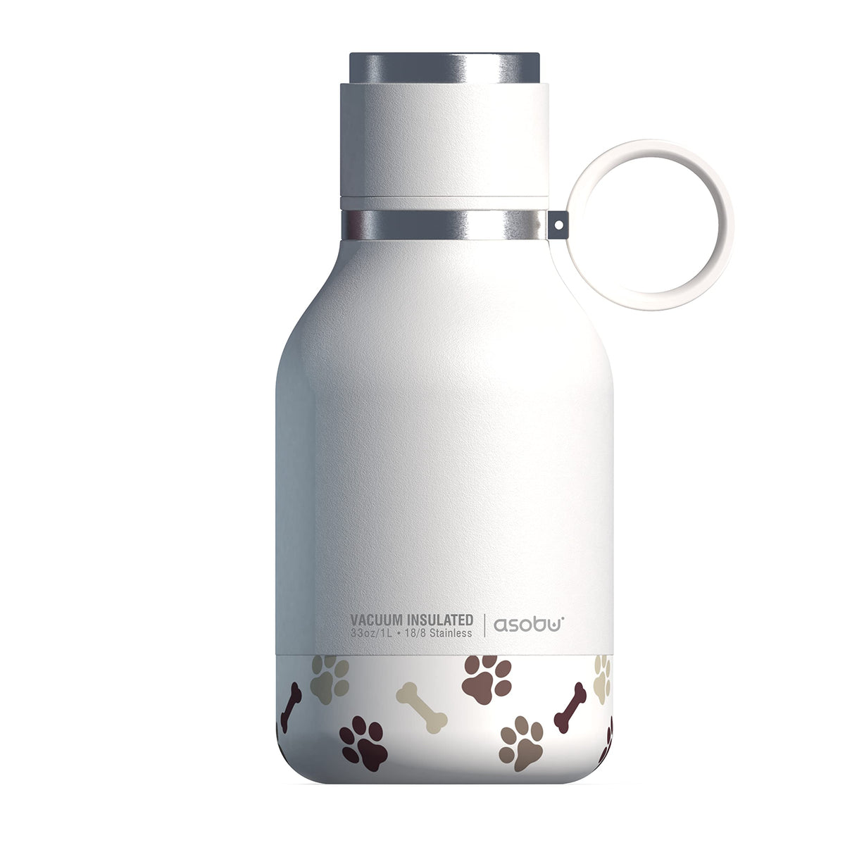 Asobu Dog Bowl Attached To Stainless Steel Insulated Travel Bottle For Human 37Oz/1.1 Liter (White)