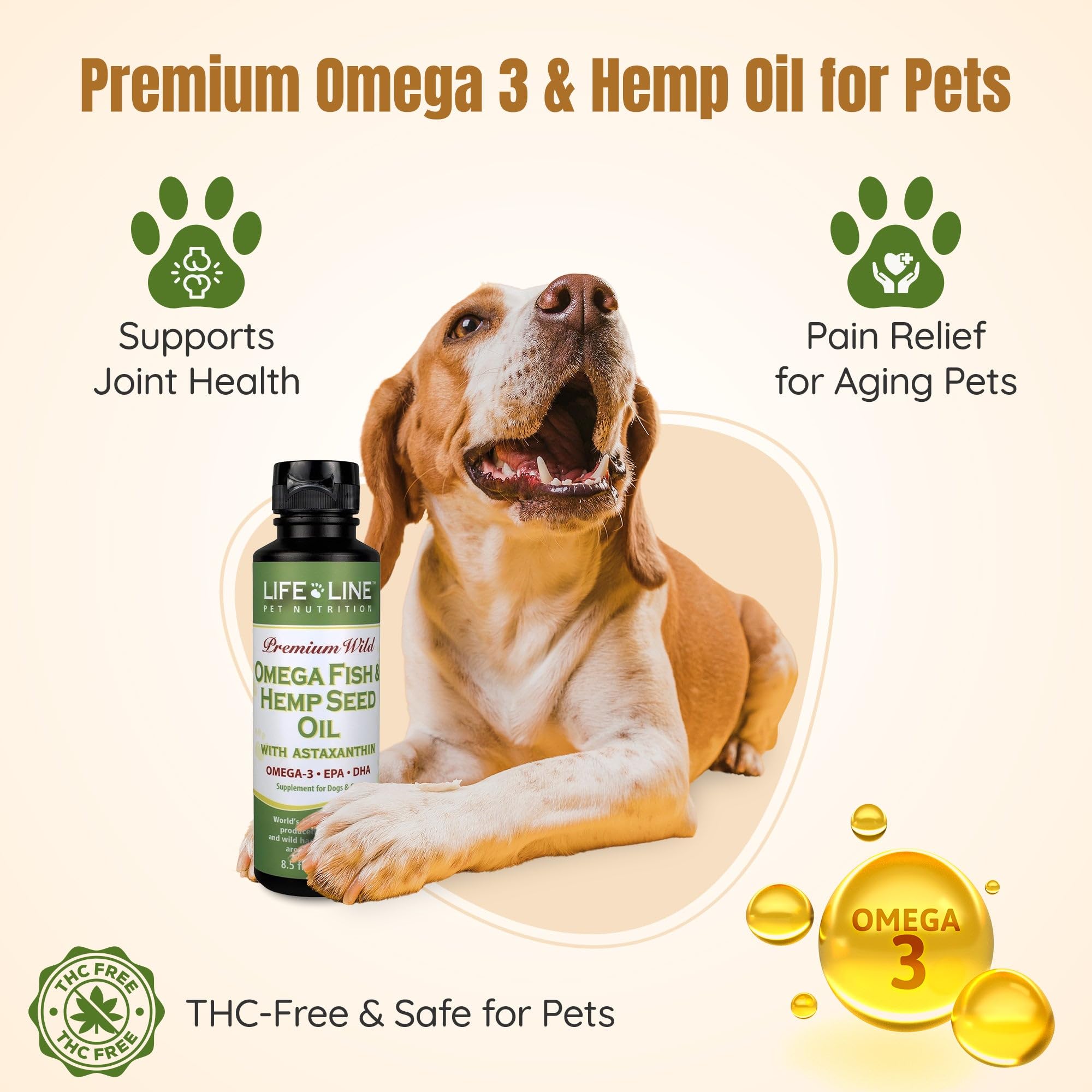 Life Line Pet Nutrition Omega Fish & Hemp Seed Oil - Omega 3 Supplement for Improved Skin, Coat and Joint Health, 8.5 Fl Oz