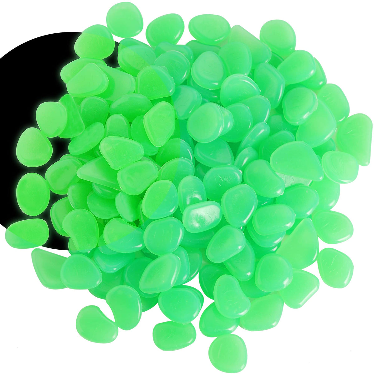 Osopola 150 Pcs Luminous Stones - Green Glow Rocks Decorations Diy Decorative Pebbles For Aquarium Fish Tank Sidewalk Garden Pat