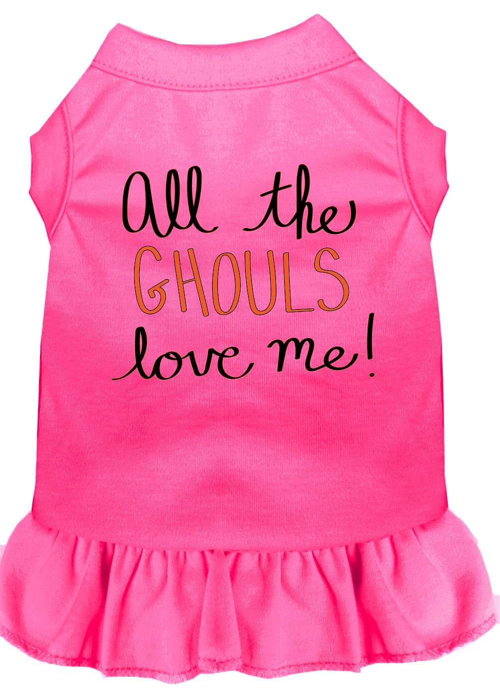 Halloween Pet, Dog & Cat Dress Screen Printed, &quot;All The Ghouls Love Me&quot; Bright Pink MD (6-10 lbs.)