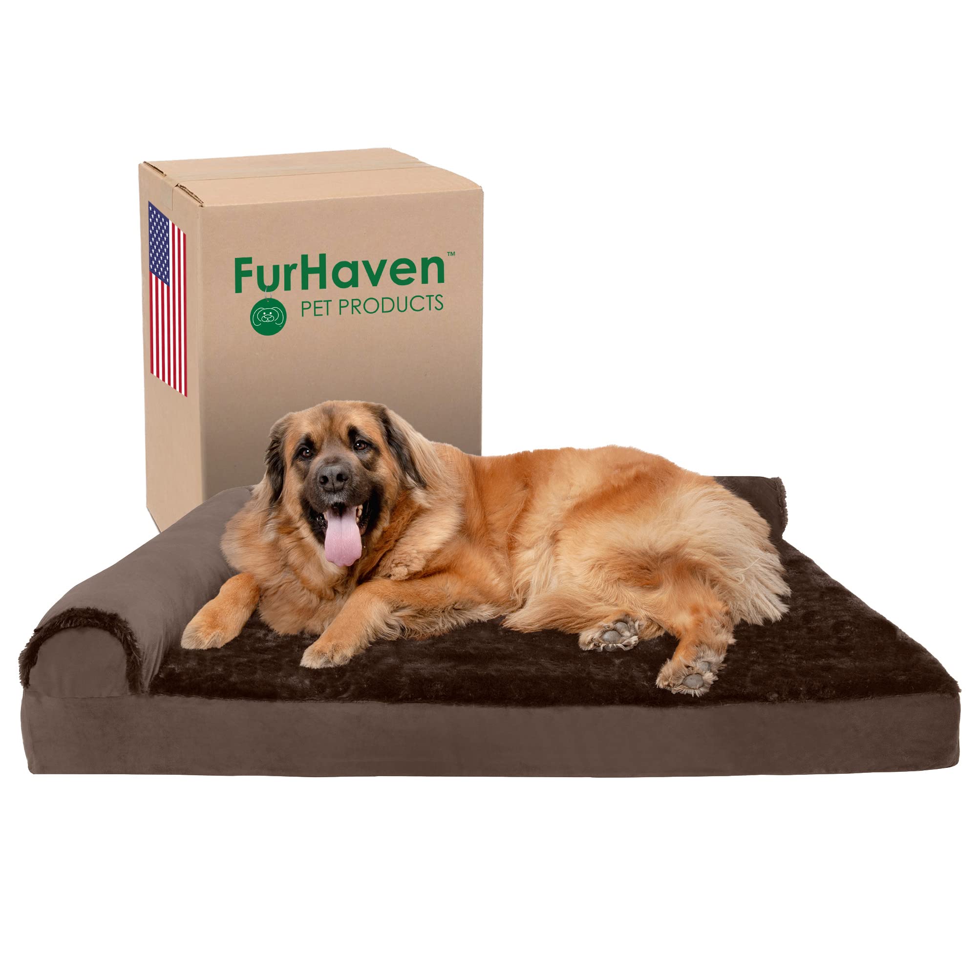 Furhaven Orthopedic Dog Bed For Large Dogs W/ Removable Bolsters & Washable Cover, For Dogs Up To 125 Lbs - Plush & Velvet L Sha