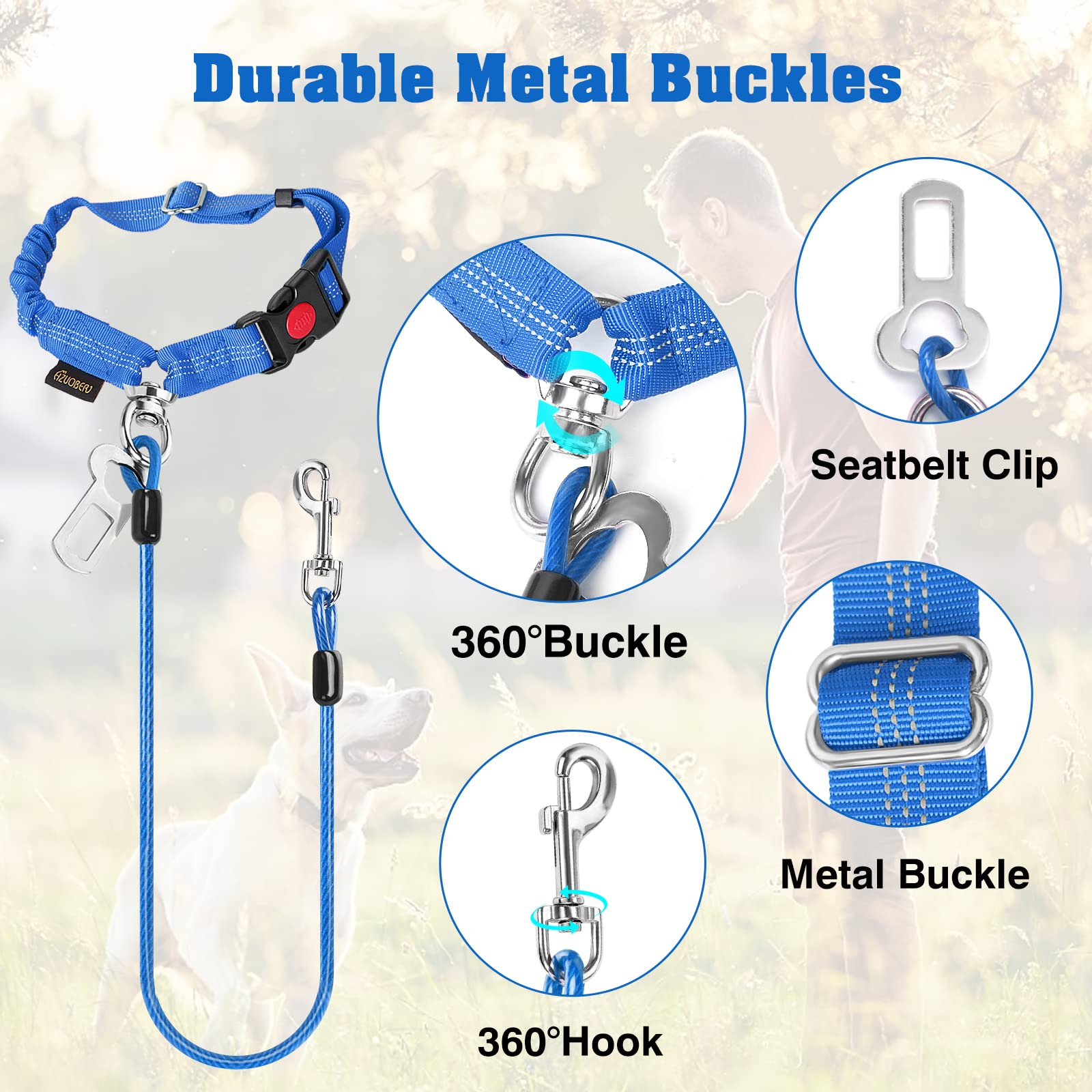 Chzuober Chew Proof Dog Car Seat Belt, 2 In 1 Steel Cable Dog Car Accessories Headrest Restraint Dog Seat Belt For Medium Large