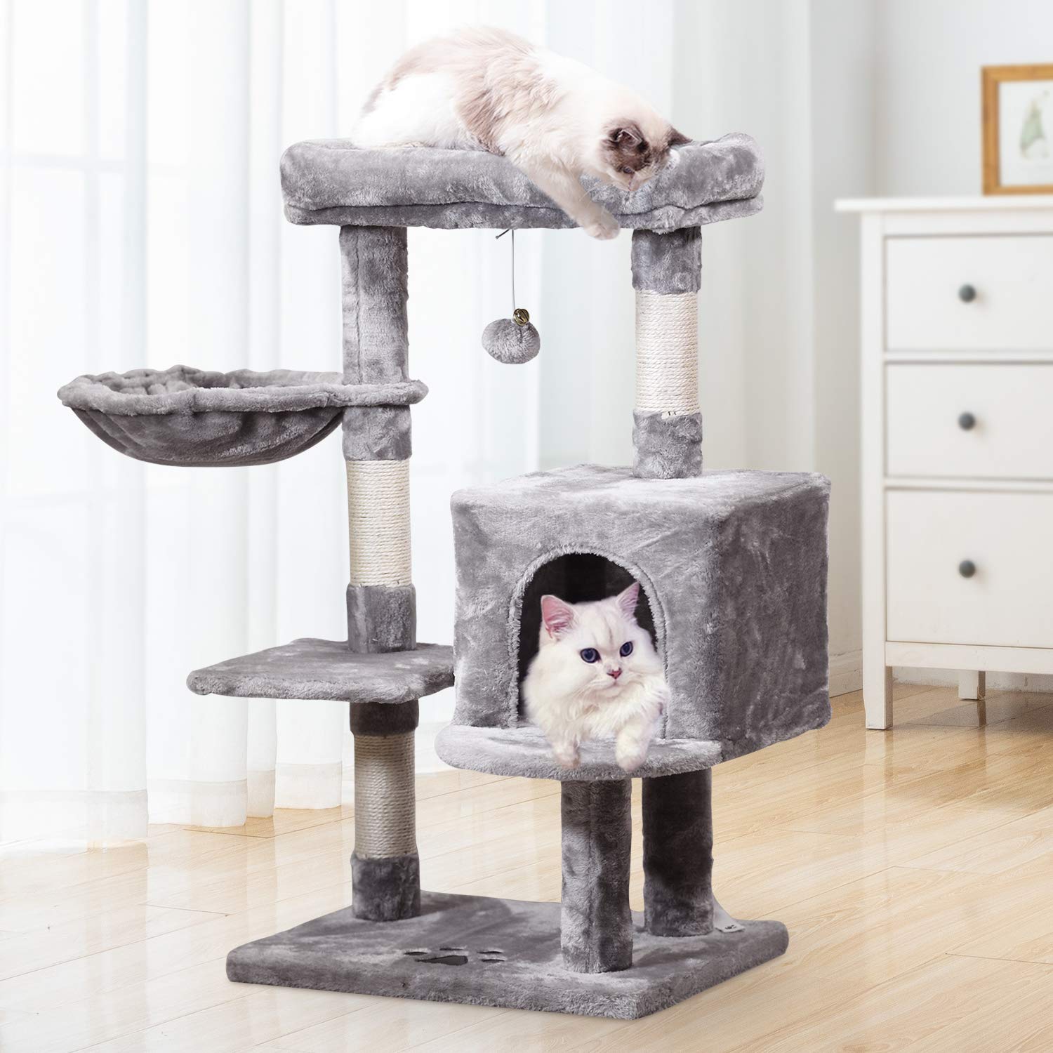 Jissbon Multi-Level Cat Tree Condo, Activity Centre Cat Tower Furniture With Sisal-Covered Scratching Posts, Padded Plush Perch,