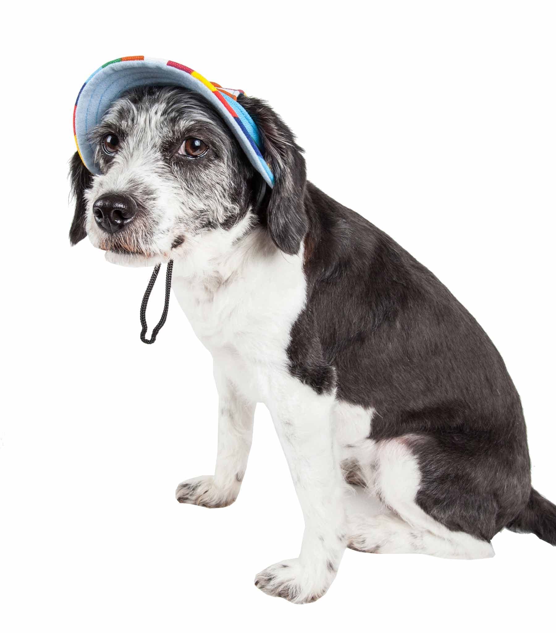 Pet Life ® Colorfur Rainbow Dog Hat With Uv Coverage Protection - Brimmed Canopy Provides More Shade Than A Dog Banadana - Features Ear Holes And Adjustable Jaw-Strings - Great Worn With Dog Clothes
