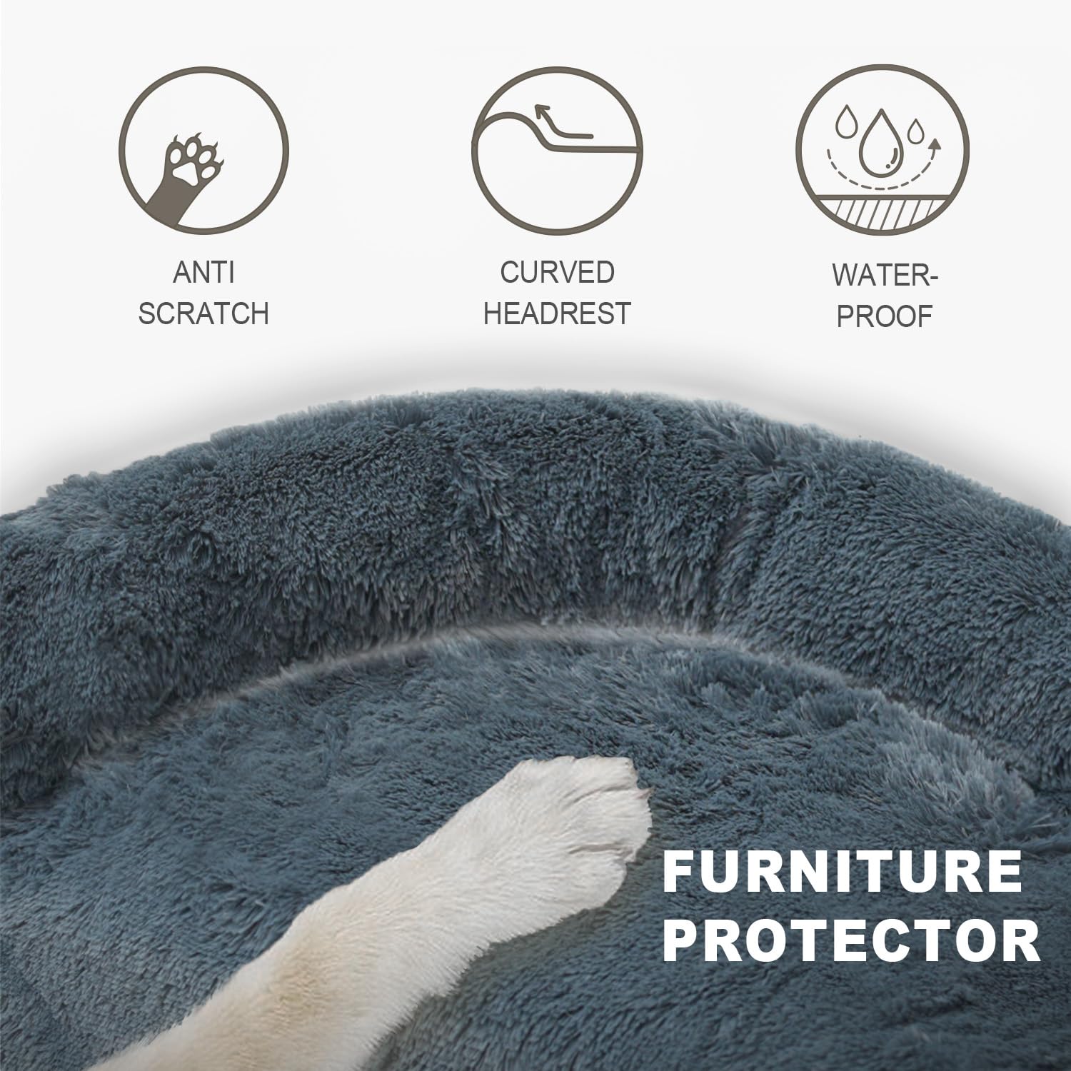 Tinaco Plush Long Fur Pet Bed Mat, XXL, Dark Gray, Washable, Waterproof, for Dogs and Cats