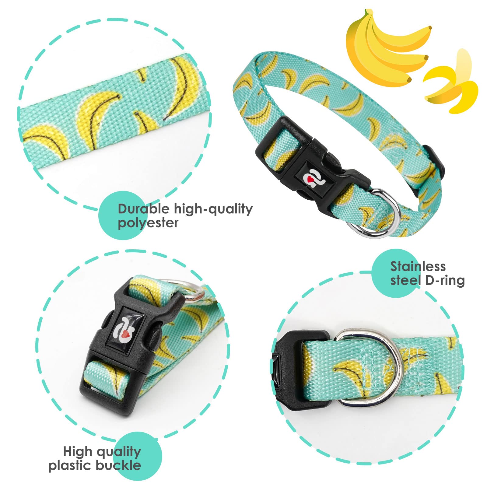 Azuza Dog Collar And Leash Set, Cute Patterns On Nylon Collar And Matching Leash, Great Option For Extra Small Dogs