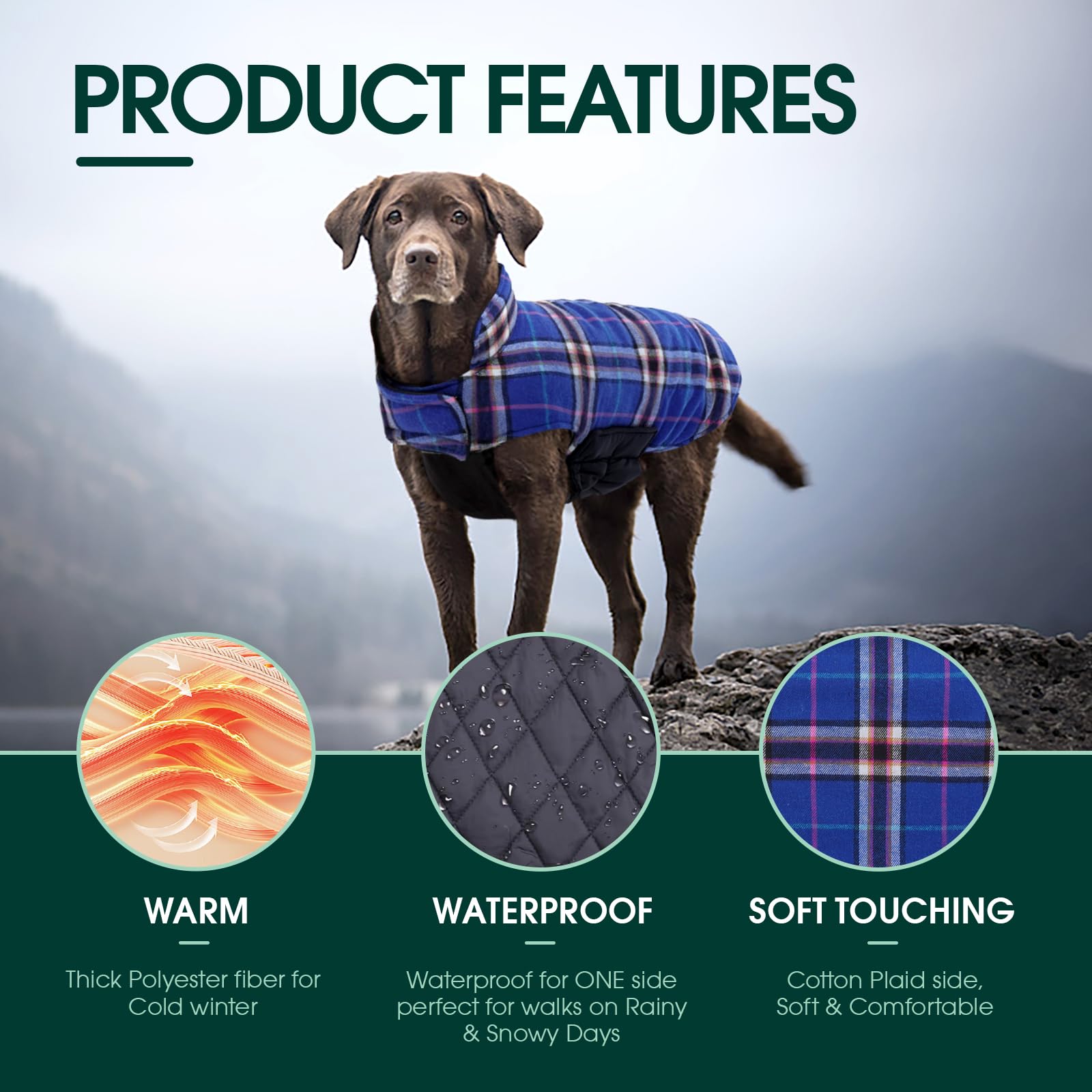 Kuoser Waterproof Dog Coat, Reversible Dog Jacket For Small Dogs, Adjustable Durable Doggie Winter Coat Warm Cozy Puppy Cold Wea