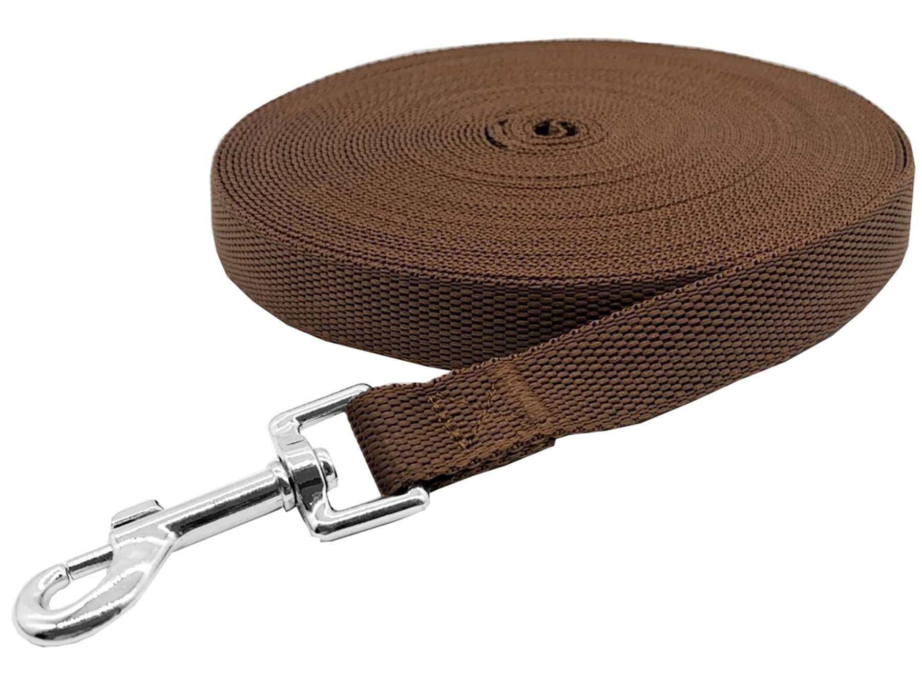 Nylon Training Dog Leash For Small Medium Large Dogs, 15Ft 20Ft 30Ft 50Ft Long Leash Dog/Puppy Lead For Obedience Recall Training, Camping (1' X 30Ft, Brown)