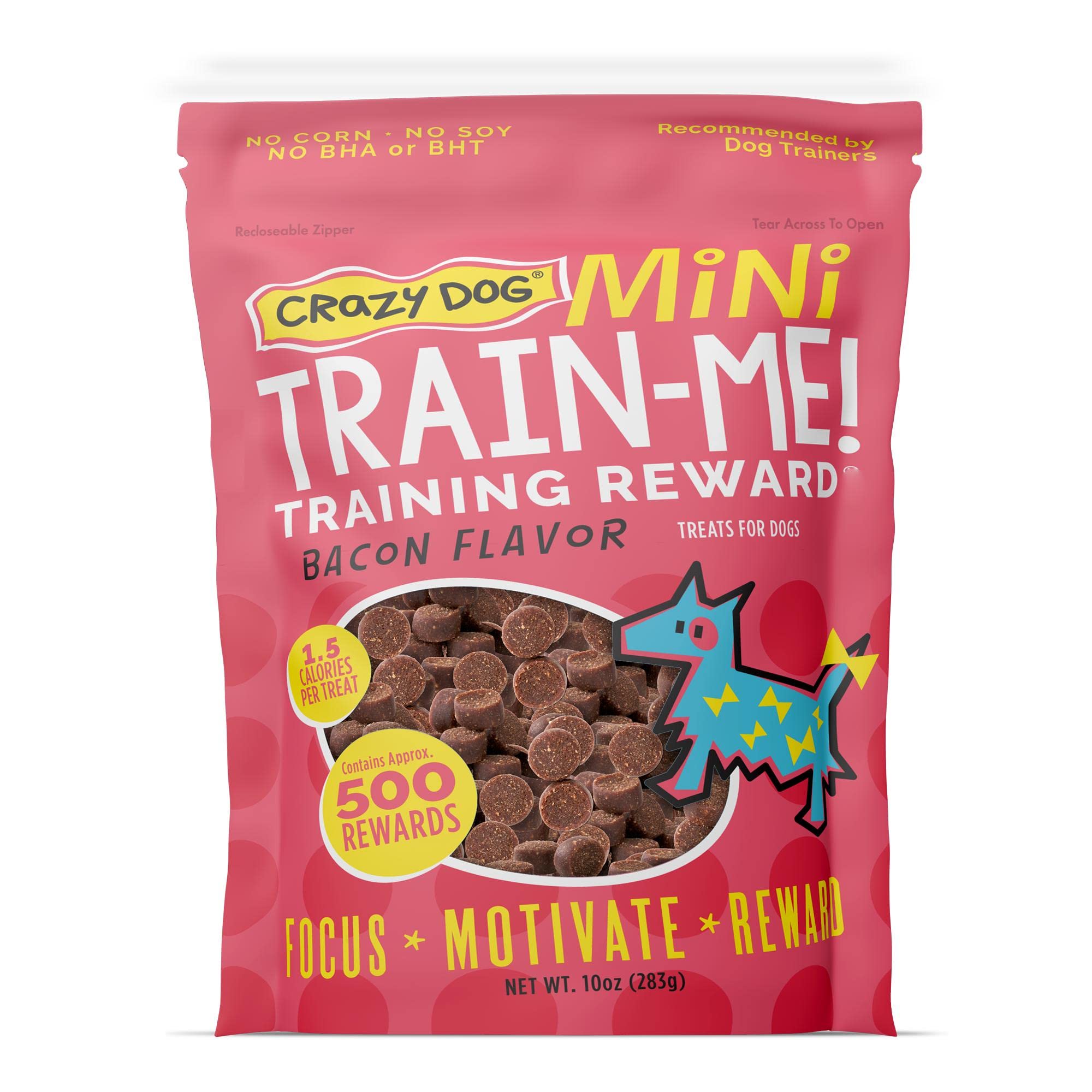 Crazy Dog Mini Train-Me! Training Treats 10 oz. Pouch, Bacon Flavor, with 500 Treats per Bag, Recommended by Dog Trainers
