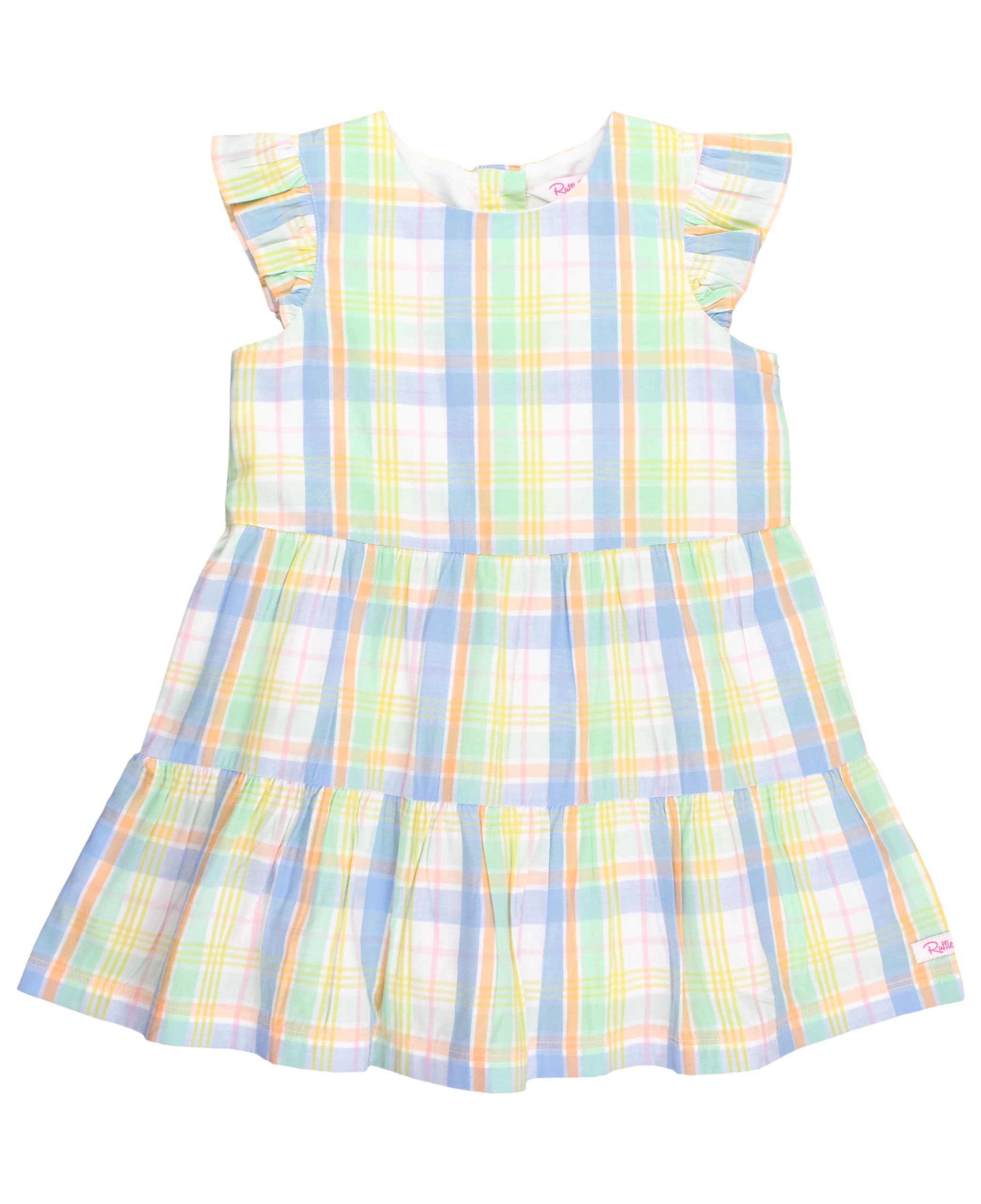 Rufflebutts Clubhouse Rainbow Plaid Flutter Sleeve Tiered Dress - 6-12M