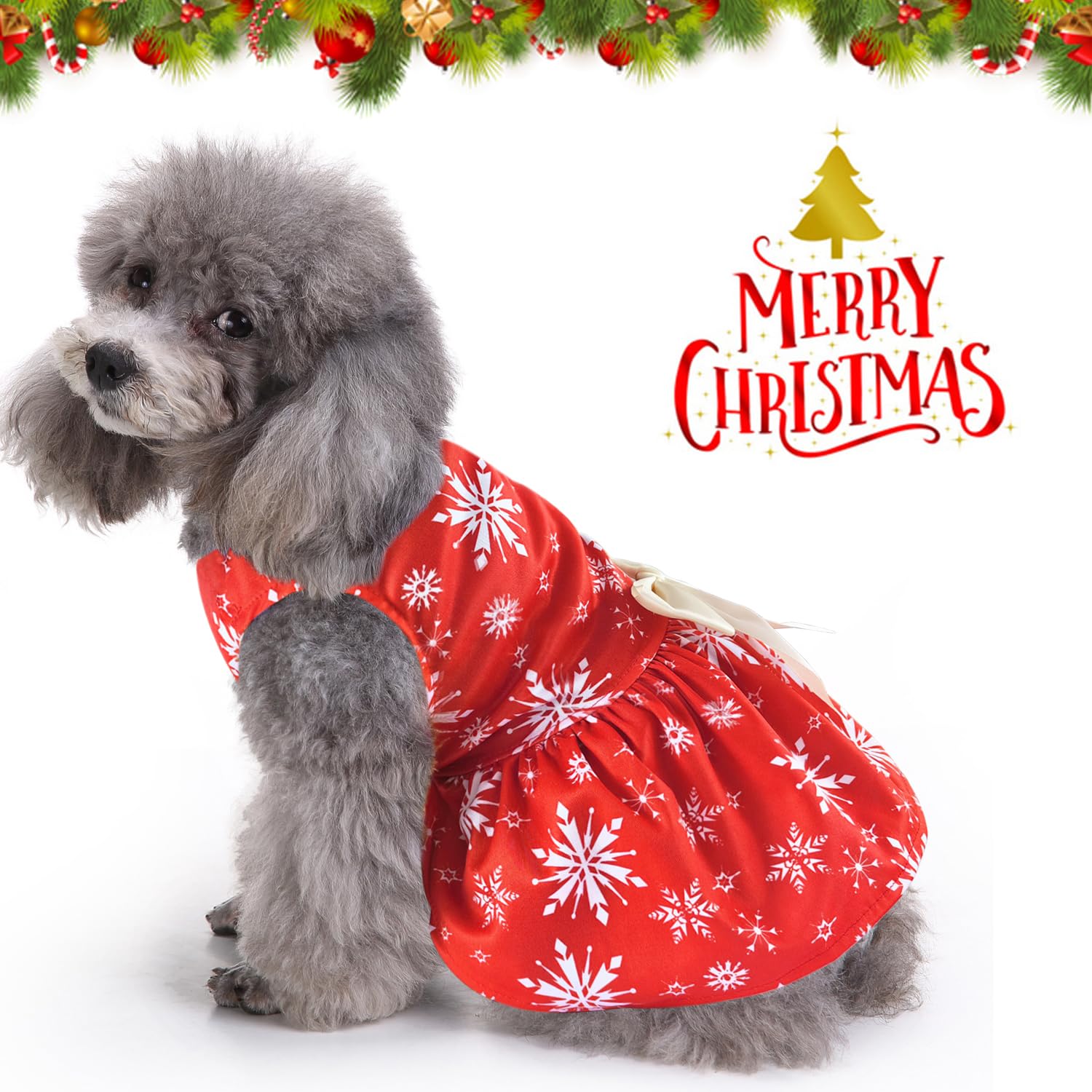 Otunrues Santa Dog Dresses Set Of 3 Lightweight Small Dogs Pets Christmas Snowflake Costume With Bowtie Holiday Party Outfit