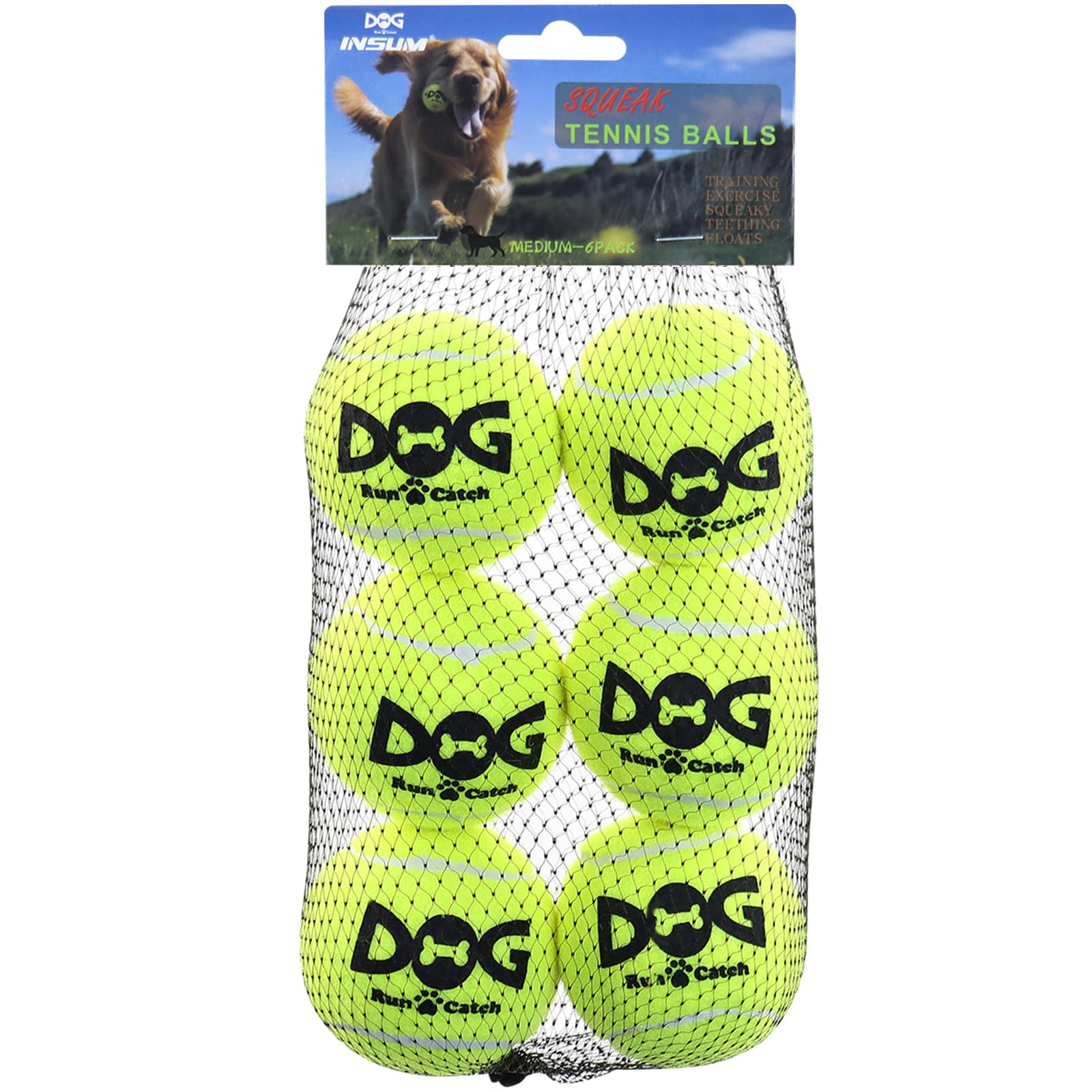 Insum Squeaky Dog Balls - Squeaky Tennis Balls For Dogs, Blue | Medium - 2.5'', 6Pack