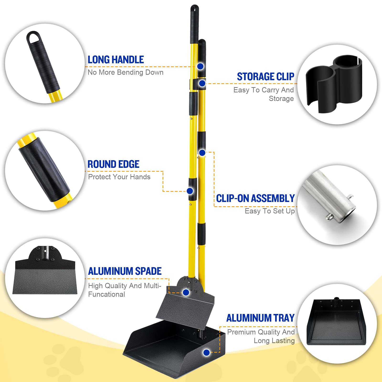 Pooper Scooper For Large Dogs, Adjustable Long Handle Metal Tray And Spade Poop Scooper For Dogs With Bin For Pet Waste Removal,